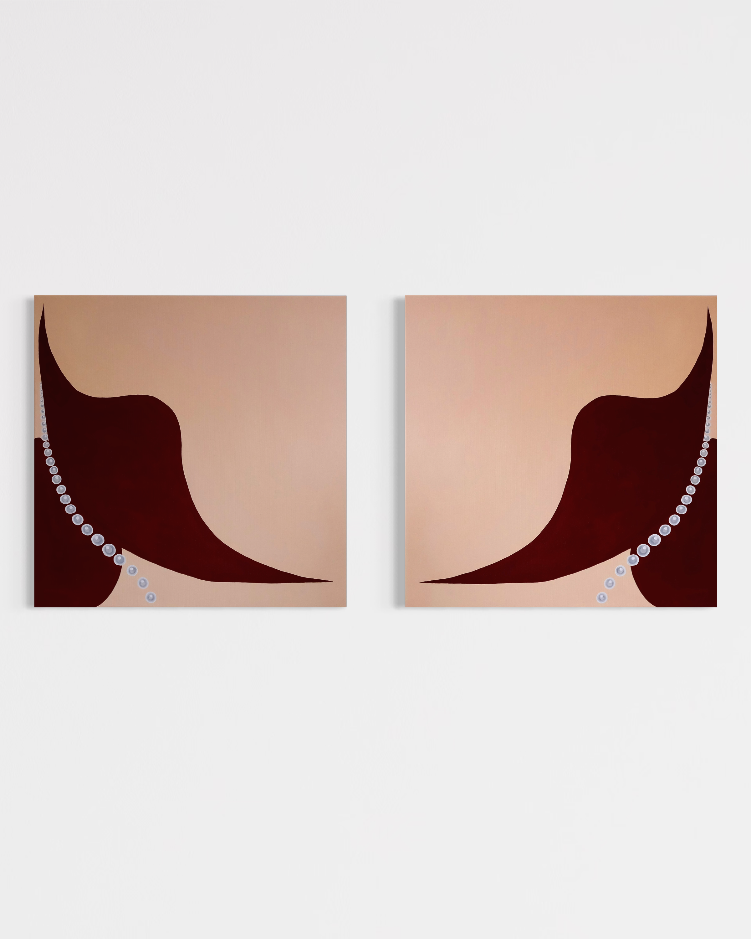 Pearl Reverie 'Réflexion' Diptych (2026) Oil on Canvas 2 panels of 60x60 Linen canvas - My work captures the moment of reflection: the shadowed self gazing toward its radiant counterpart, purity emerging from friction, awakening unfolding in stillnes