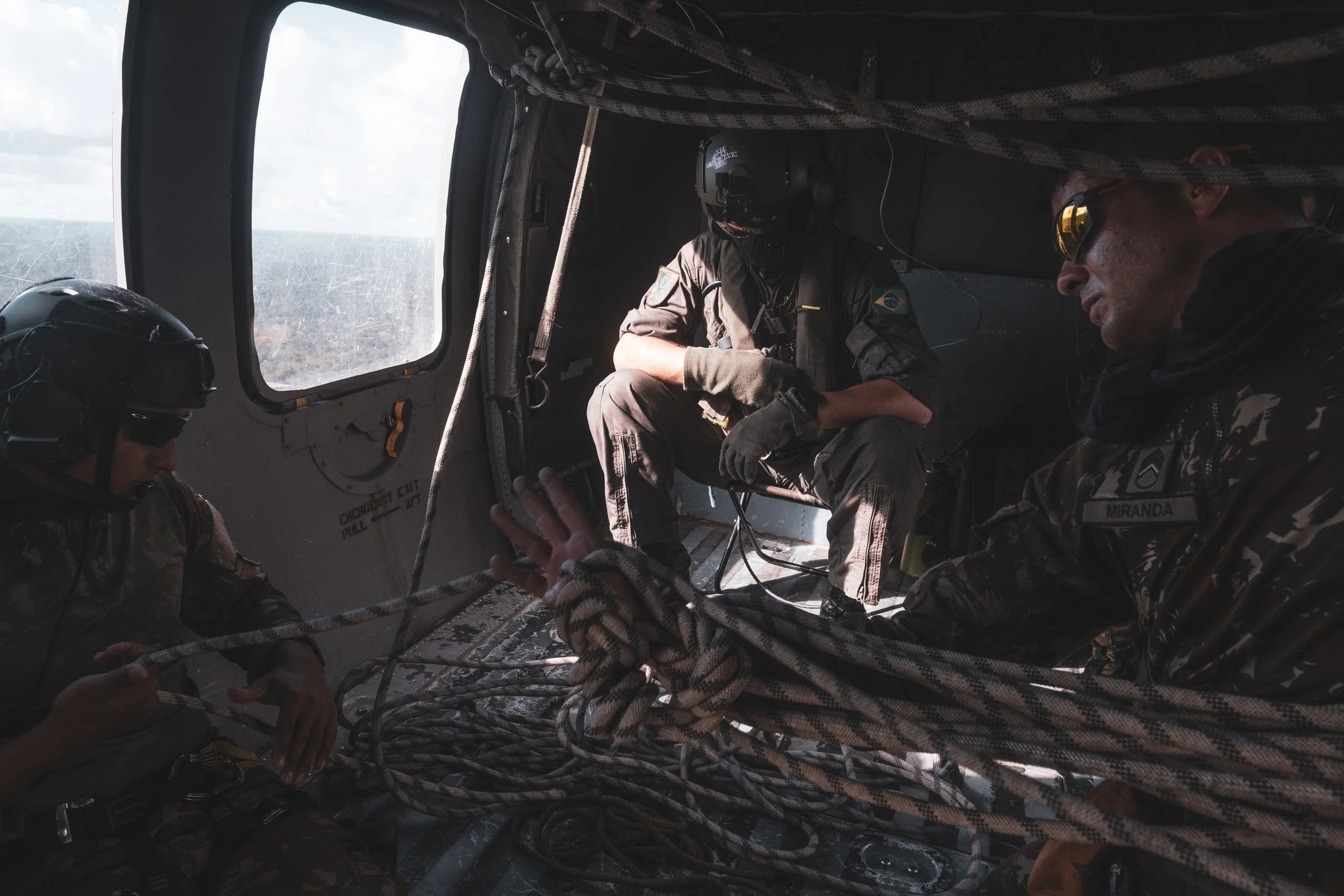 A Brazilian Army unit flies over the Ipiranga region to deliver equipment to a special forces team camped along the border, in an area where the army recently engaged with the Colombian guerrilla group Comando de la Fronteira, accused of trafficking 