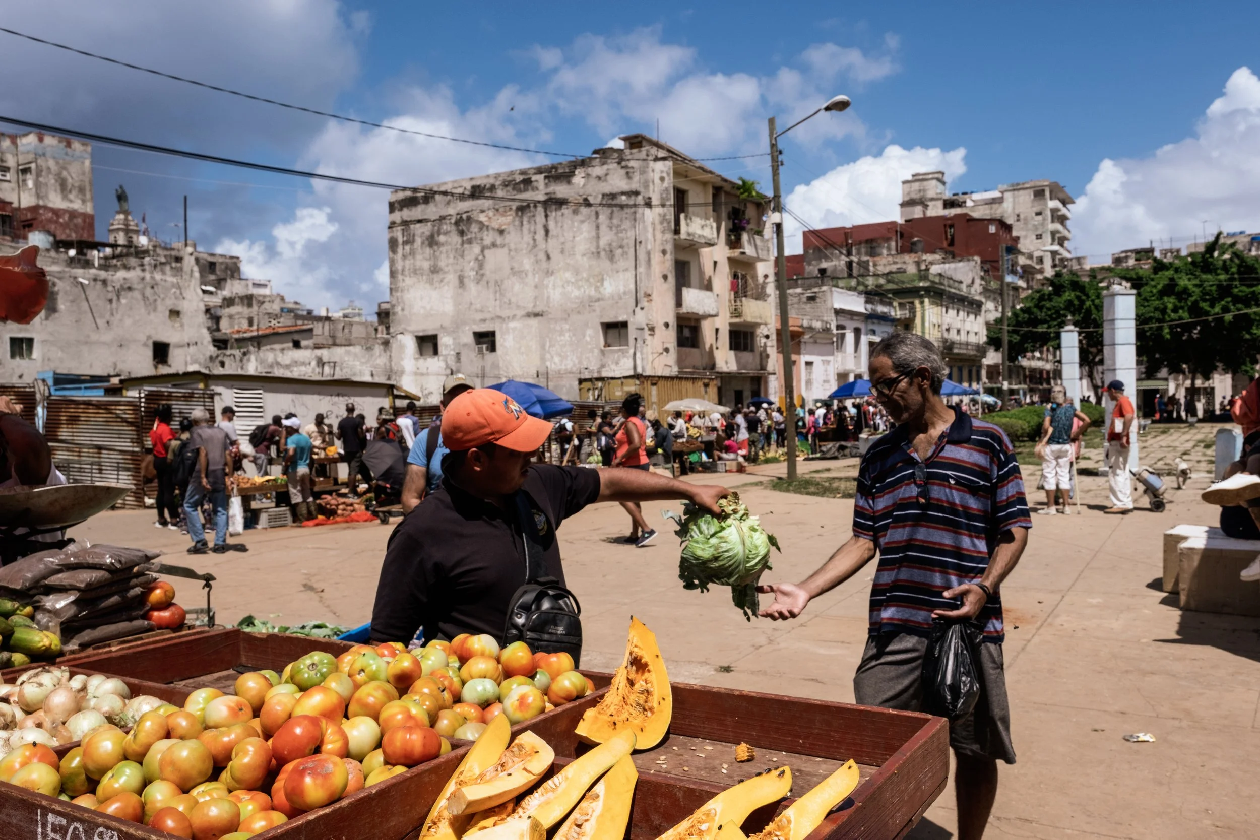 A fruit and vegetable street vendor at a local market in Havana. 