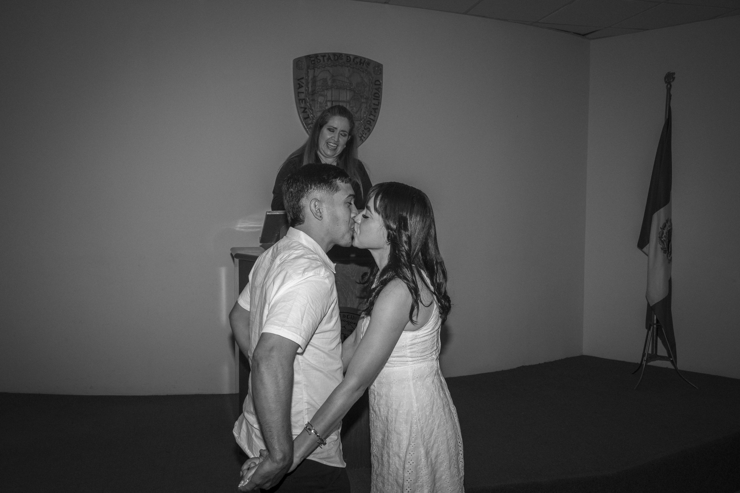 Cesar Atencio and Lina Isabel Arias kiss after being declared married at the civil registry in Ciudad Juarez.