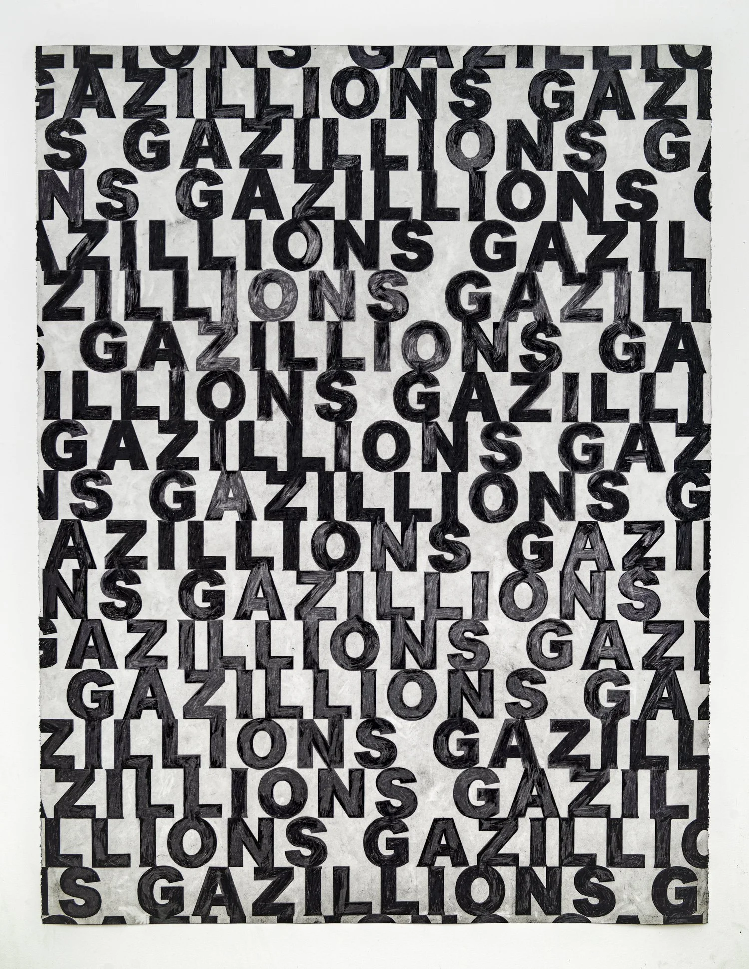 "GAZILLIONS II," 2026, graphite on paper, 38 inches x 50 inches 