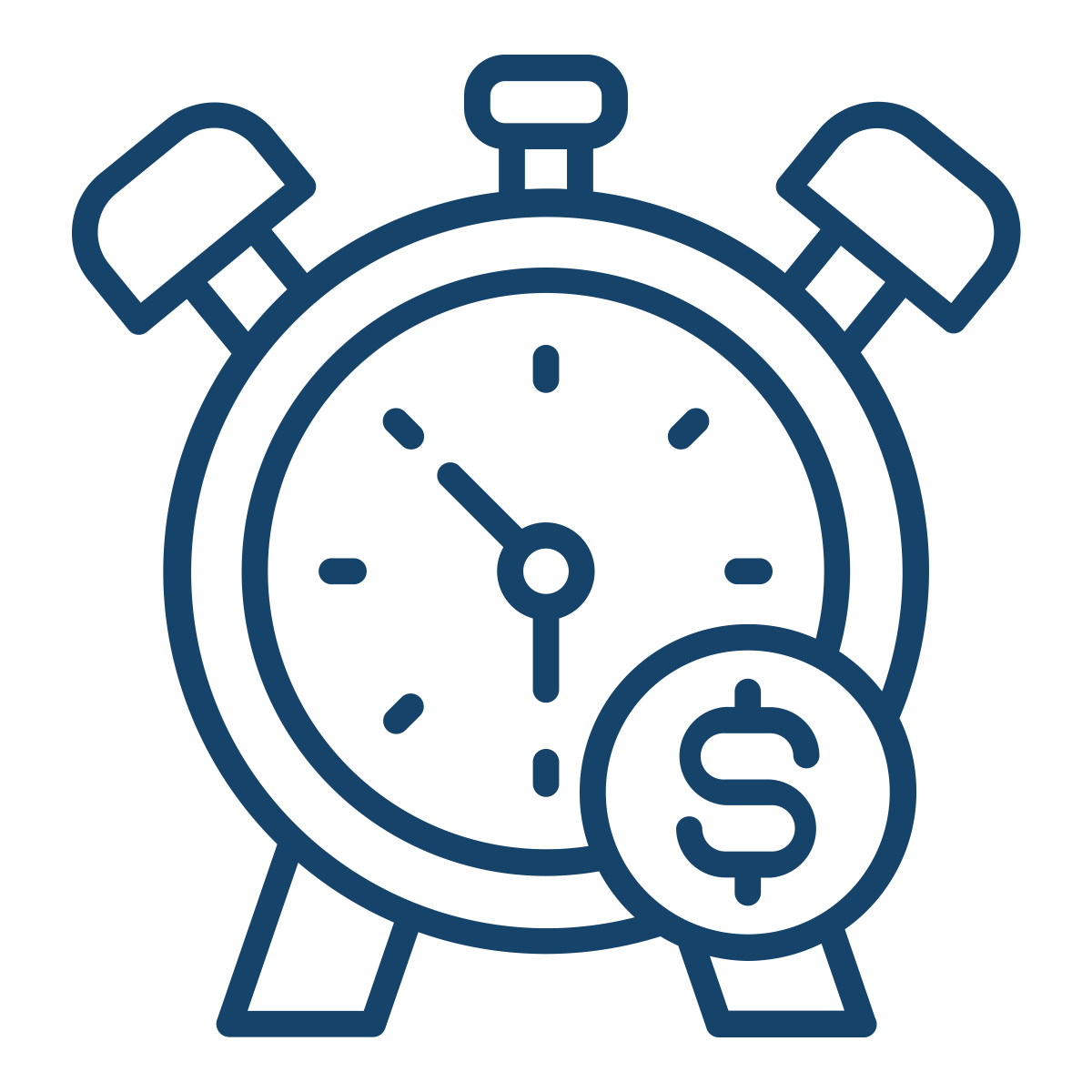 Illustration of a stopwatch with a dollar sign, symbolizing time and money.