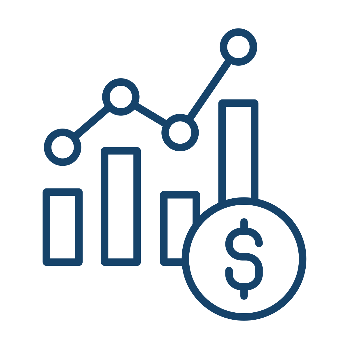 Line and bar graph with dollar sign, representing financial data or growth.
