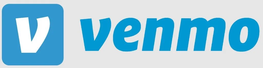 Venmo logo in blue and white with stylized 'V' icon on a gray background.