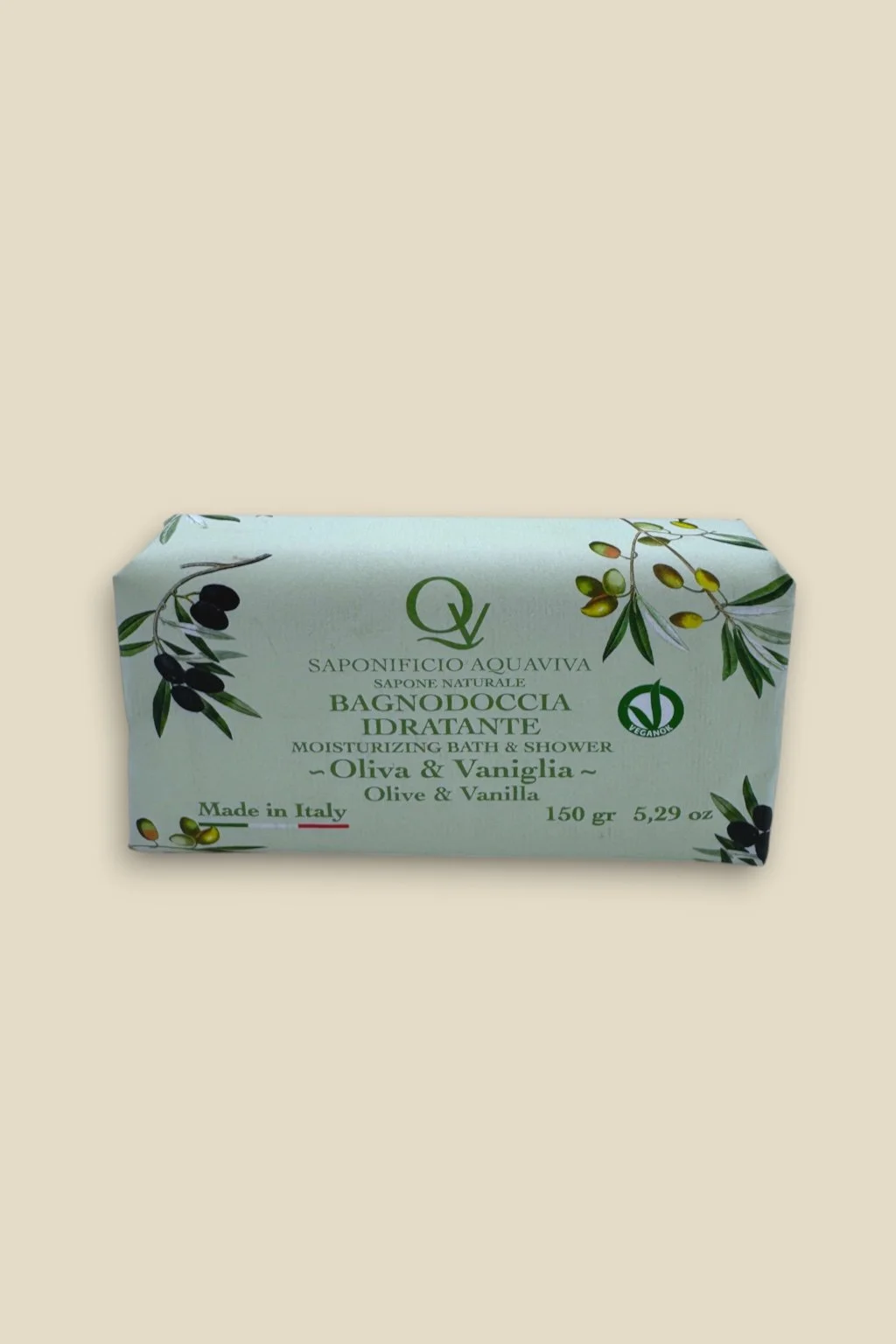 Italiaanse zeep Olijf & Vanille van Saponificio Aquaviva, 150 gram.jpg
