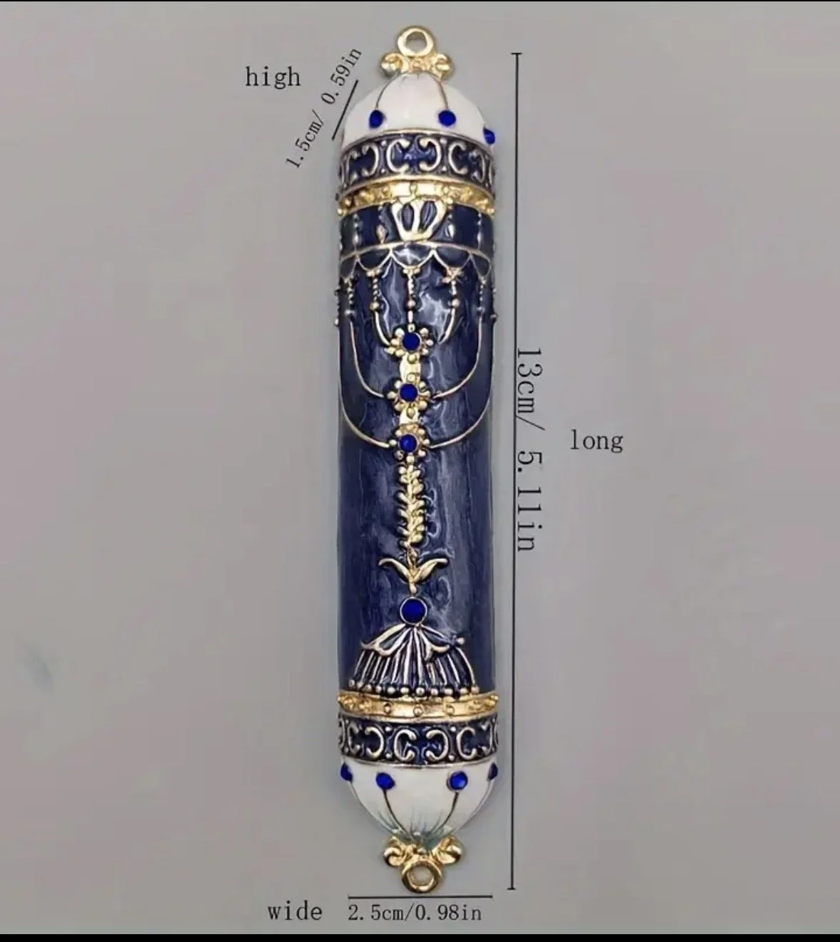 Navy Menorah Mezuzah Case