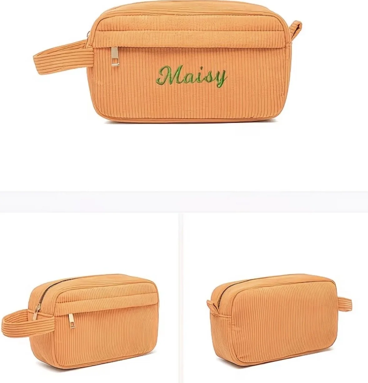 Custom Orange corduroy cosmetic/ travel bag