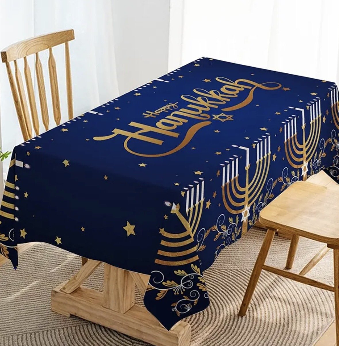Navy Chanukah table cloth