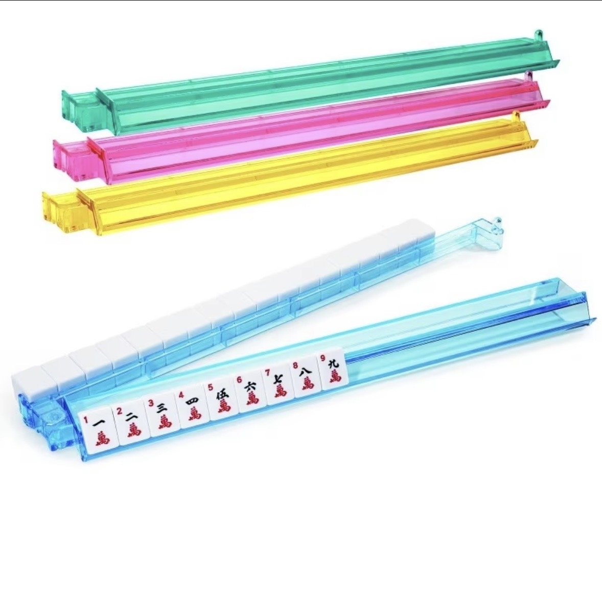 Set of 4 acrylic mahjong racks with pushers