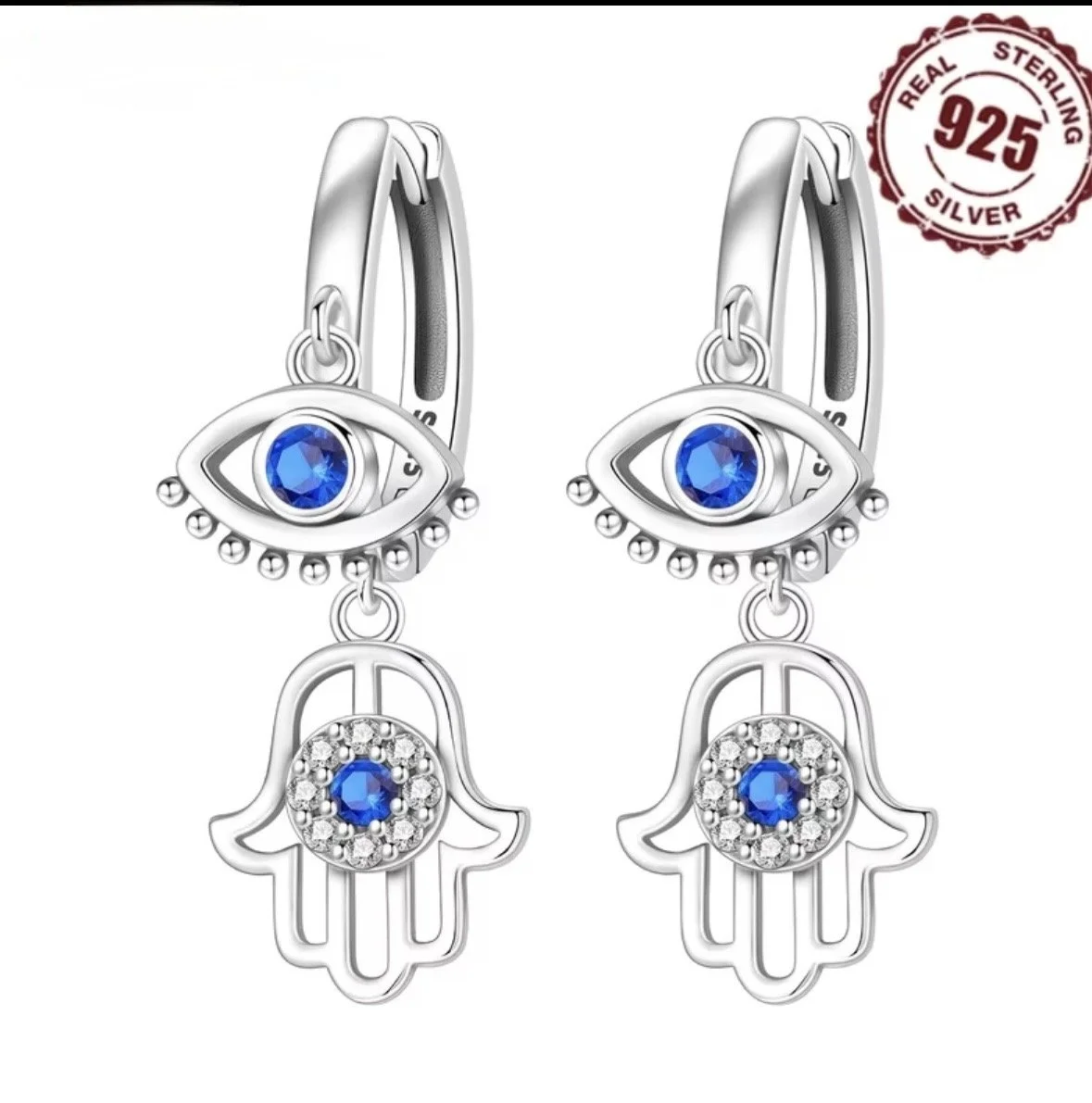 Sterling silver evil eye and hamsa earrings