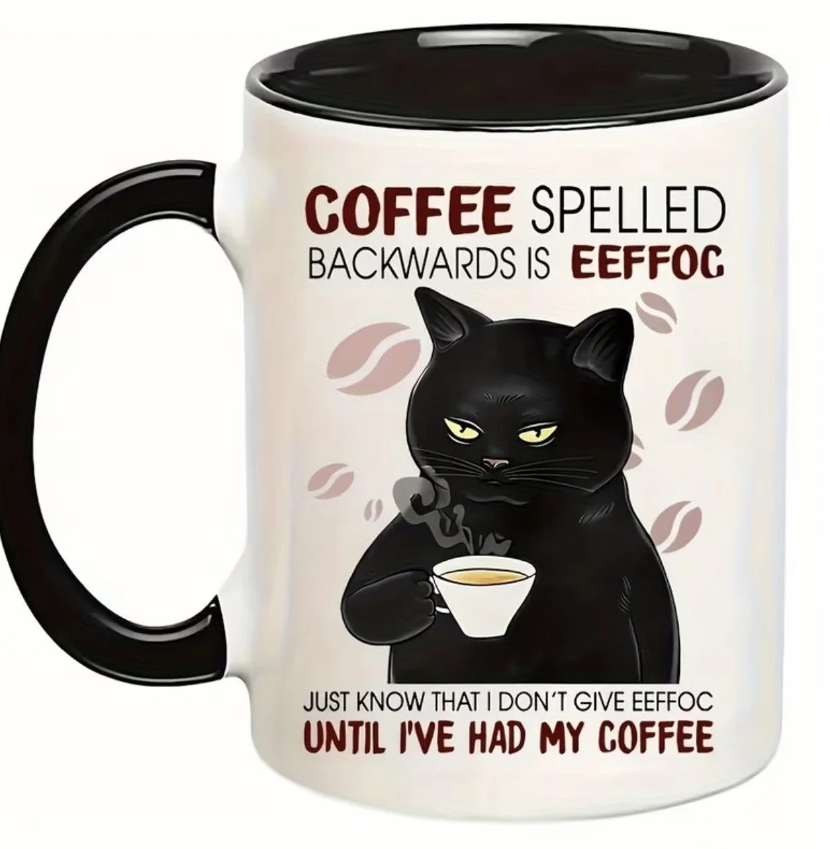 Adorable black cat “COFFEE” hot beverage mug