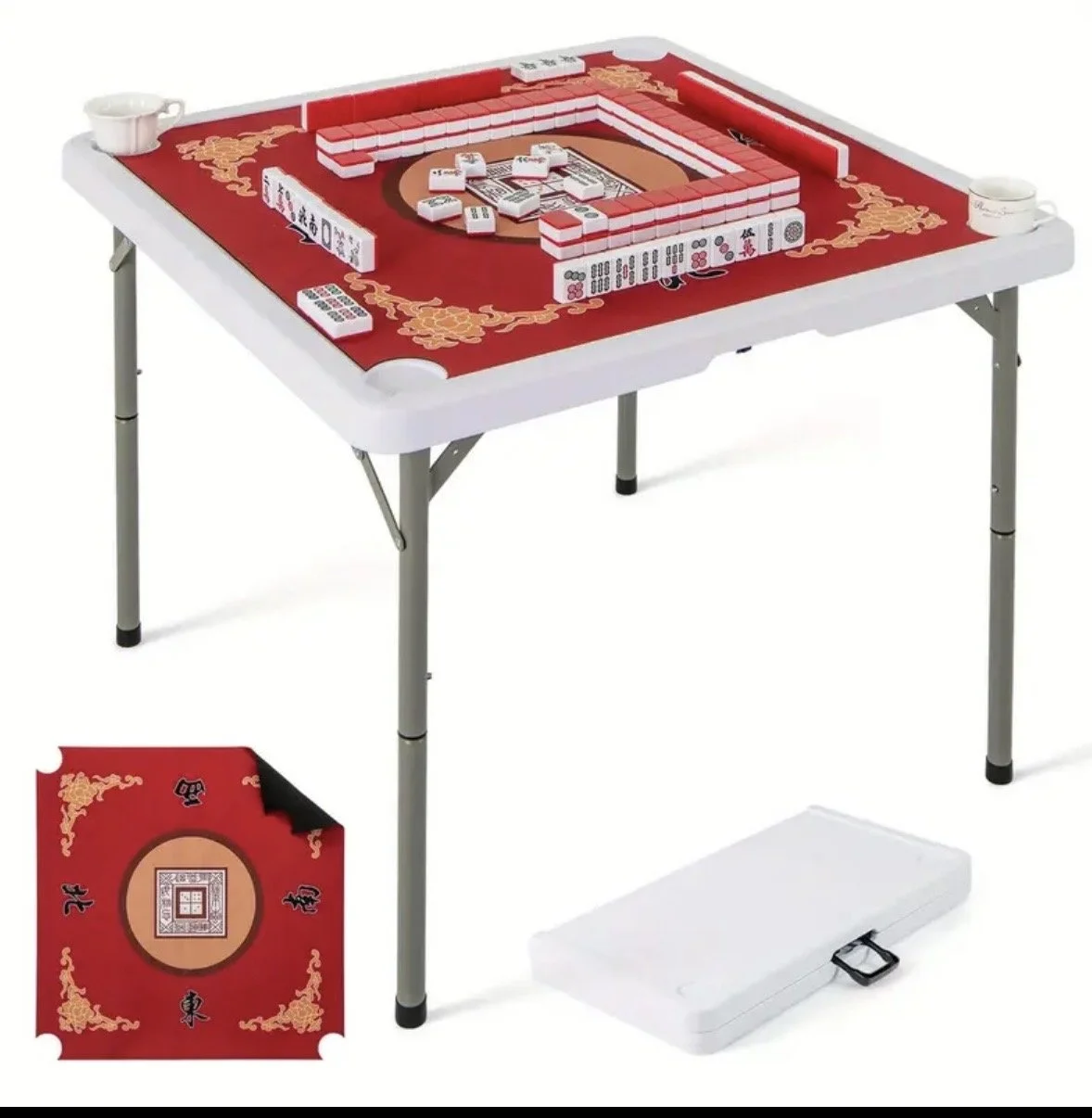 Portable Mahjong Table with Red mat