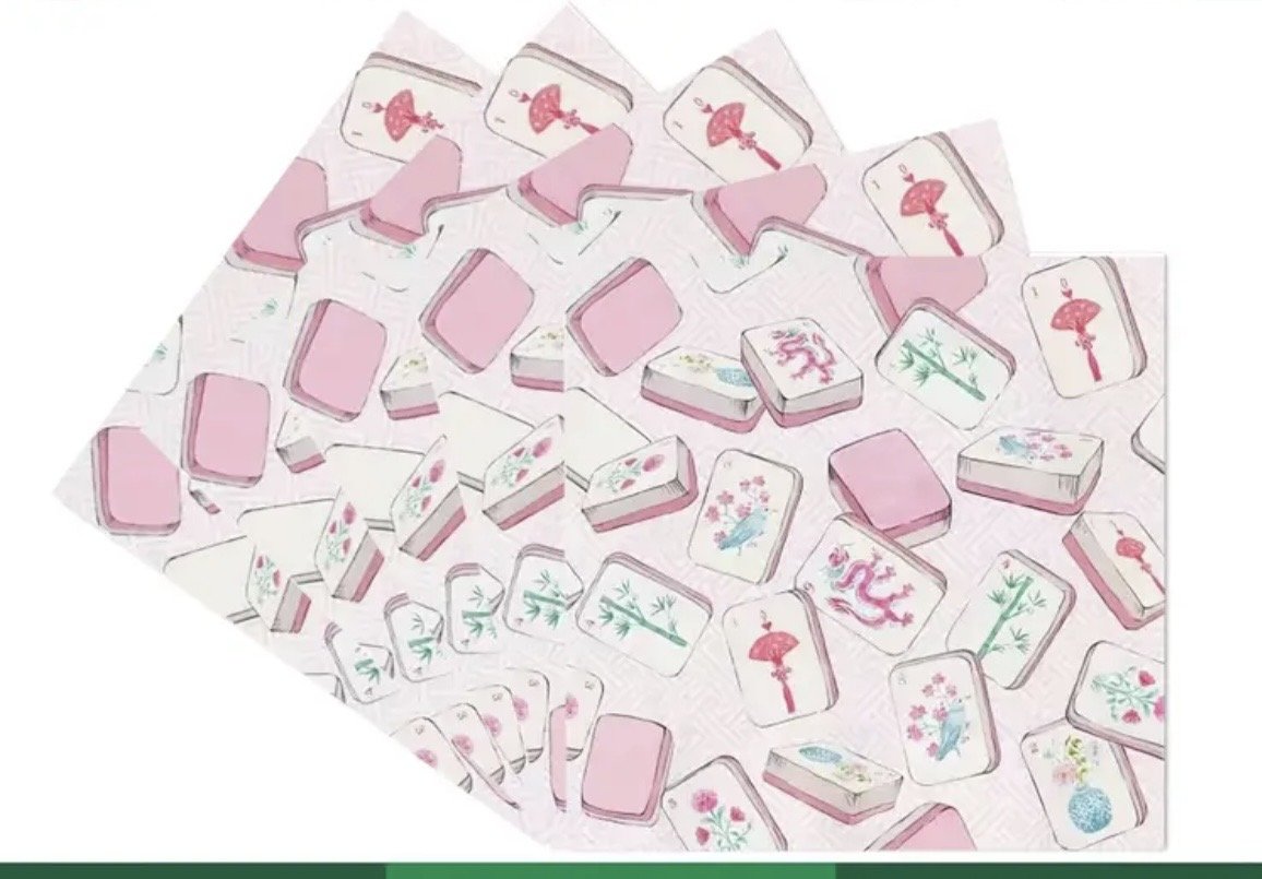 Pink Mahjong tile napkins