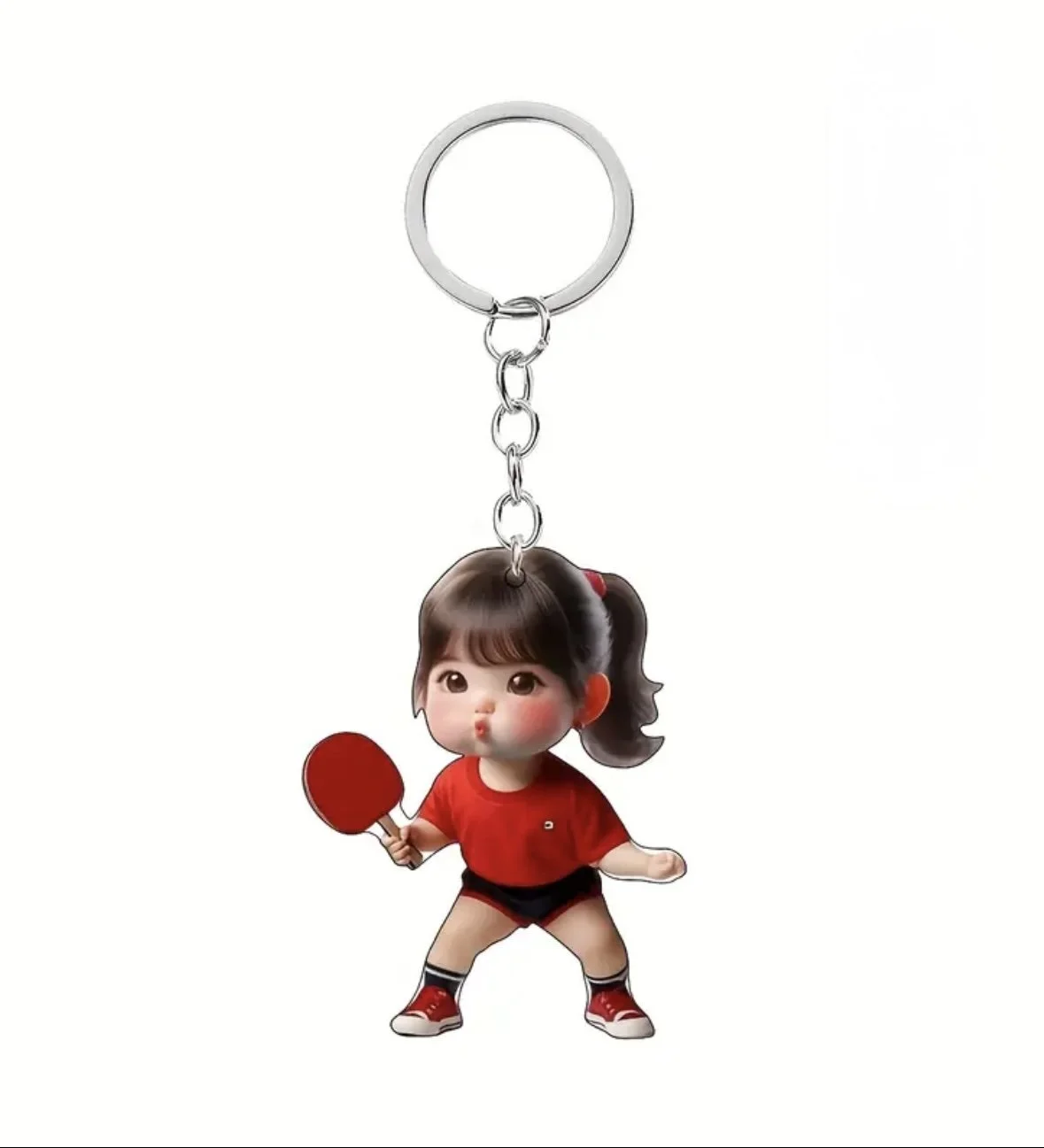 Little girl playing pickleball keychain
