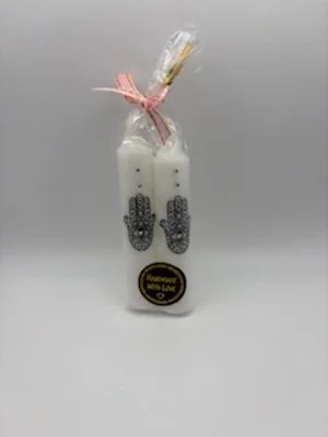 Navy Hamsa Shabbat Candles a pair