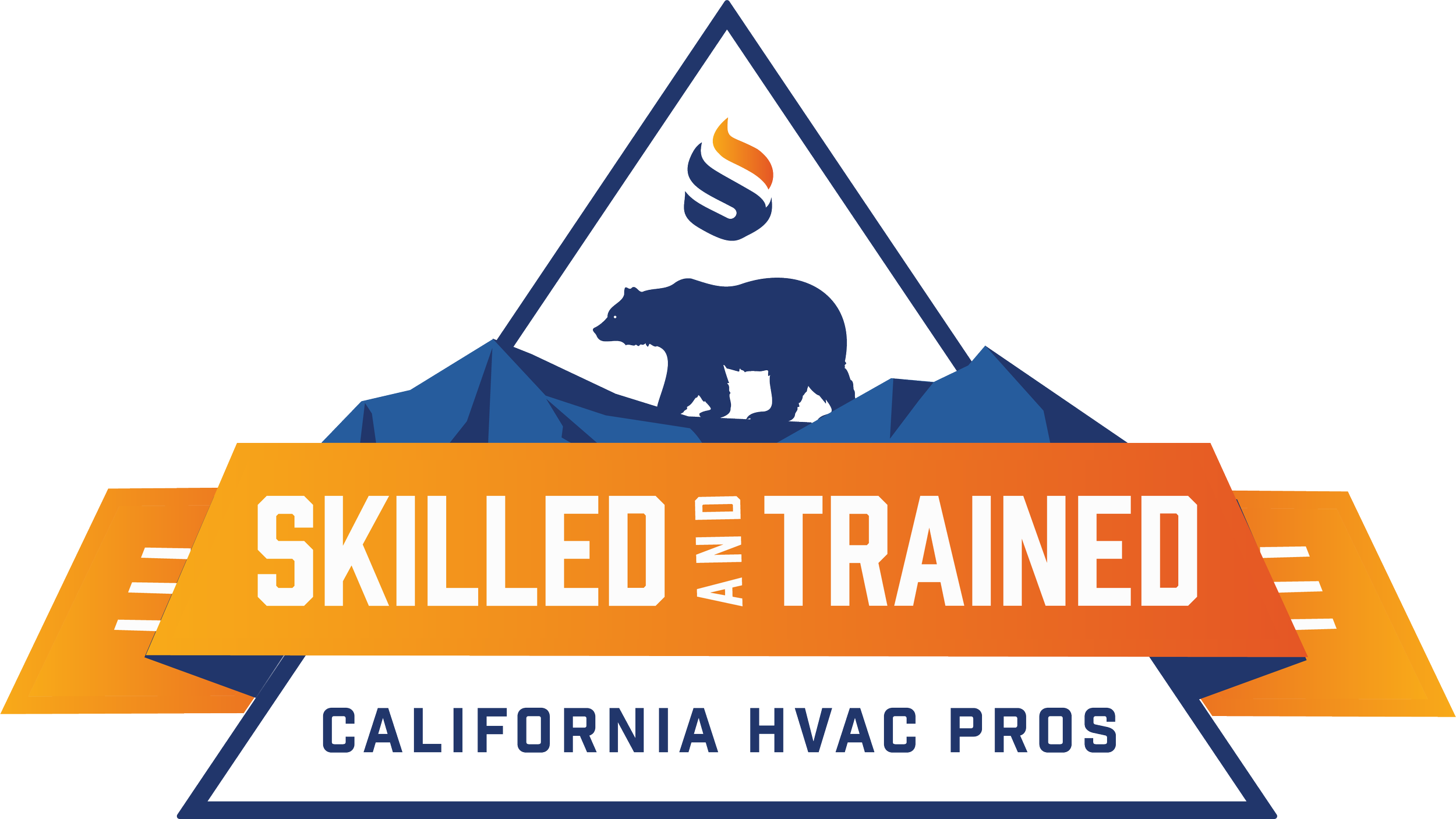 Skilled and Trained California HVAC Pros logo over a scenic California mountain range, representing certified contractors offering rebate-eligible HVAC services.