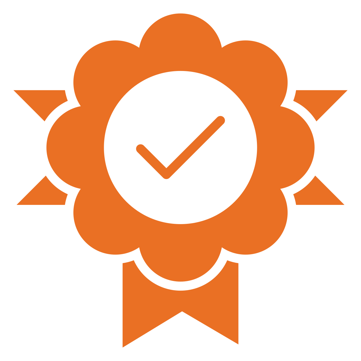 Orange ribbon badge icon symbolizing compliance and certification