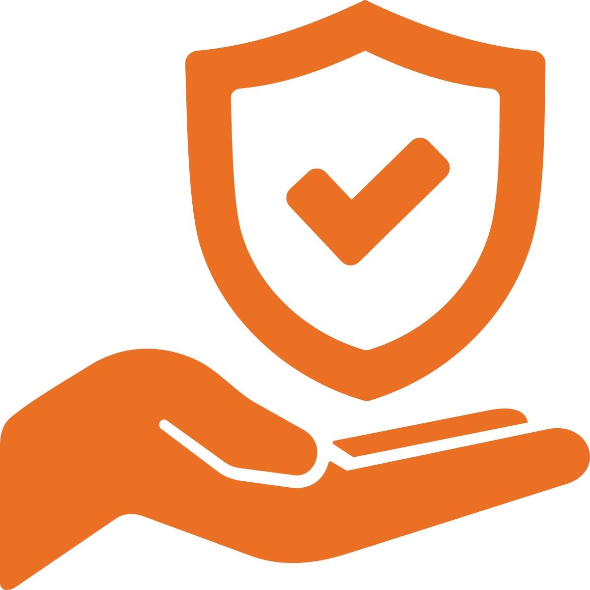 Orange shield and hand icon representing vetted and insured contractors