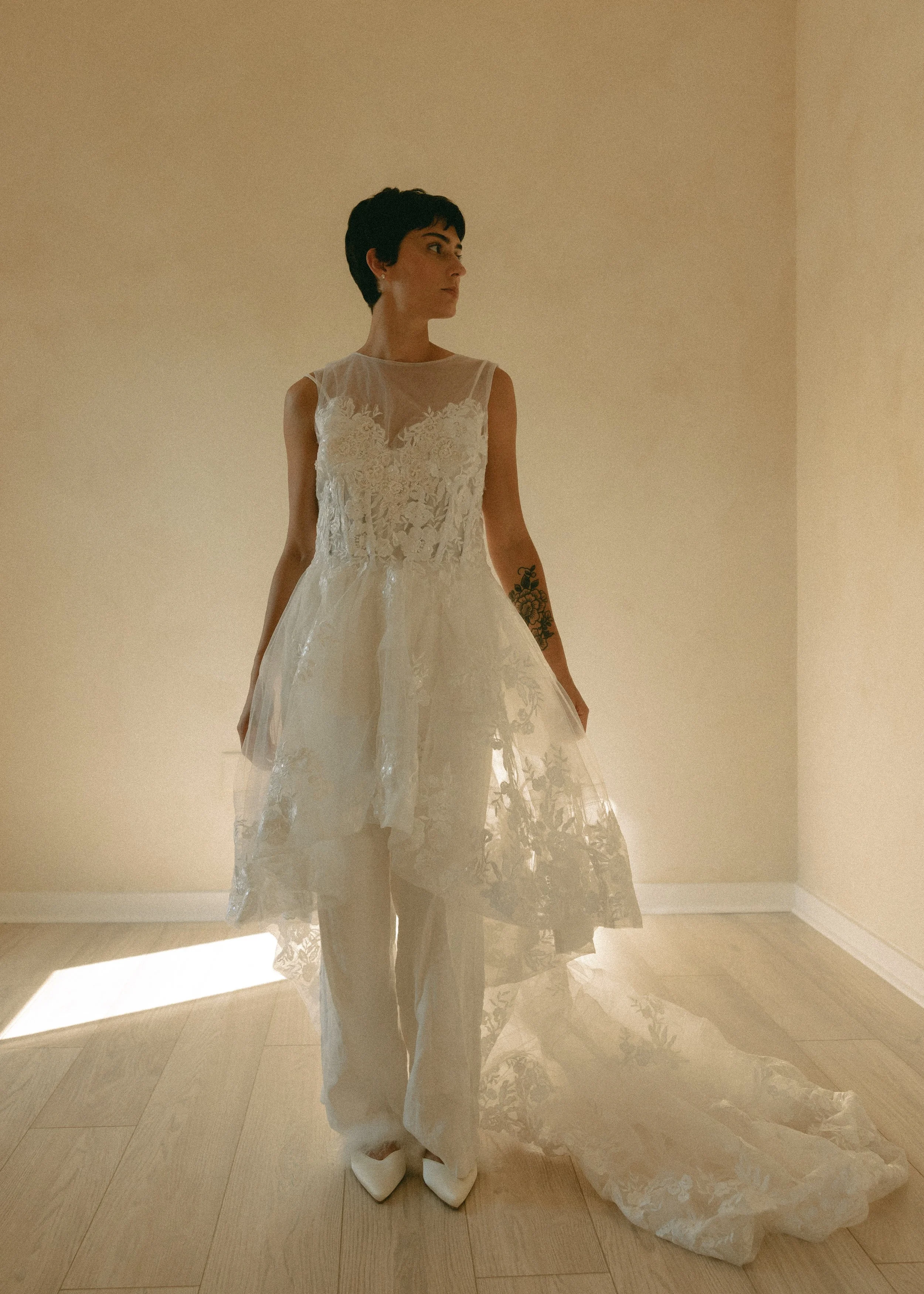 Sheer High Low Wedding Dress