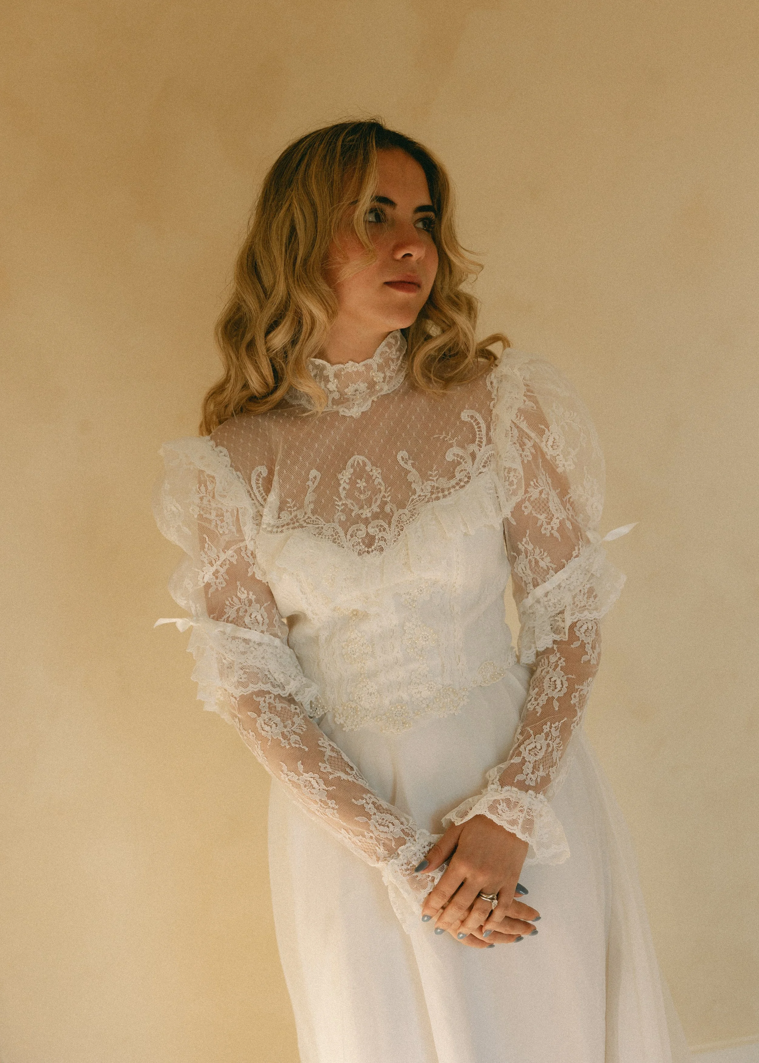 Vintage Beaded and Lace High Neck Wedding Dress