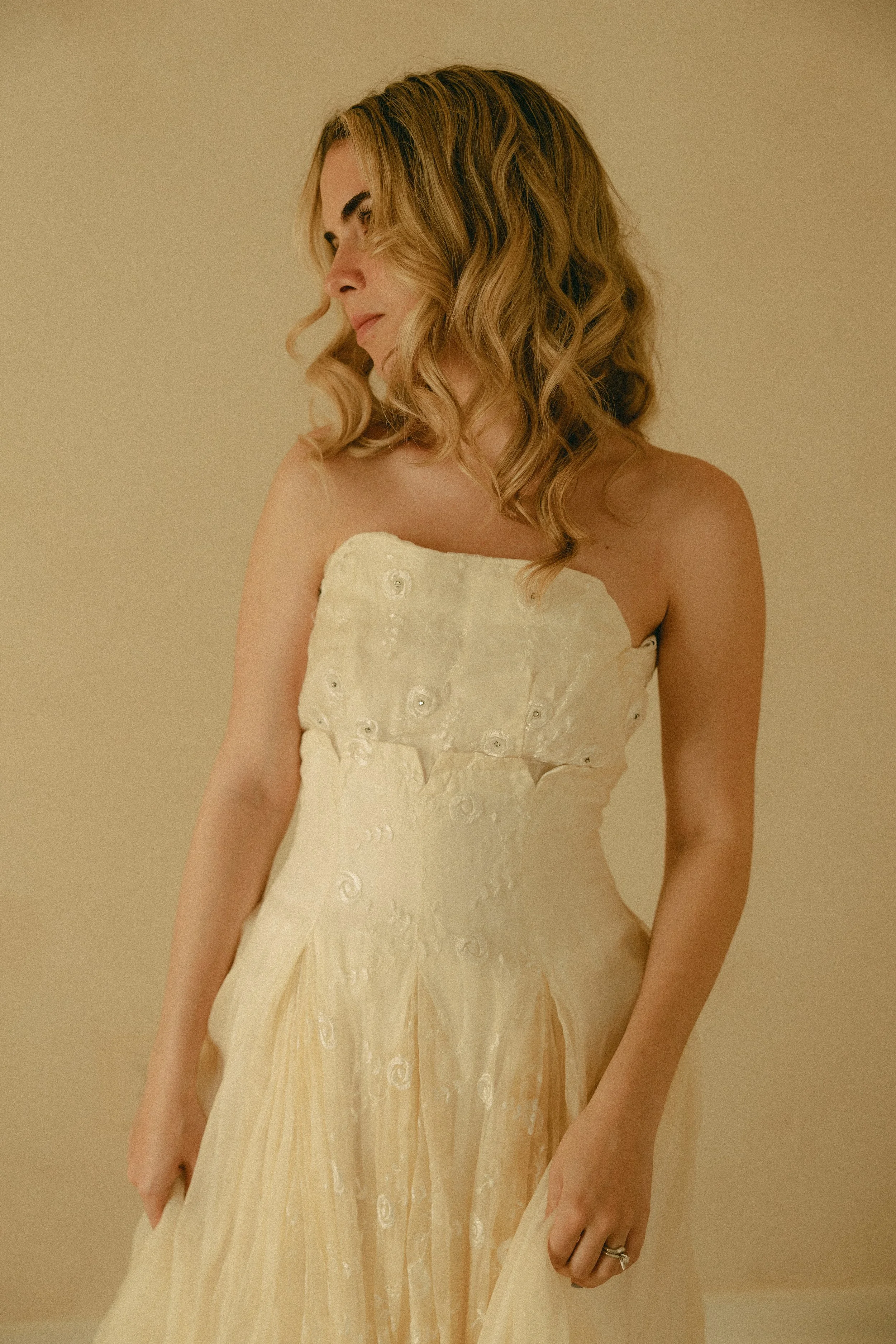 1960 Rosette Wedding Dress- Champagne color