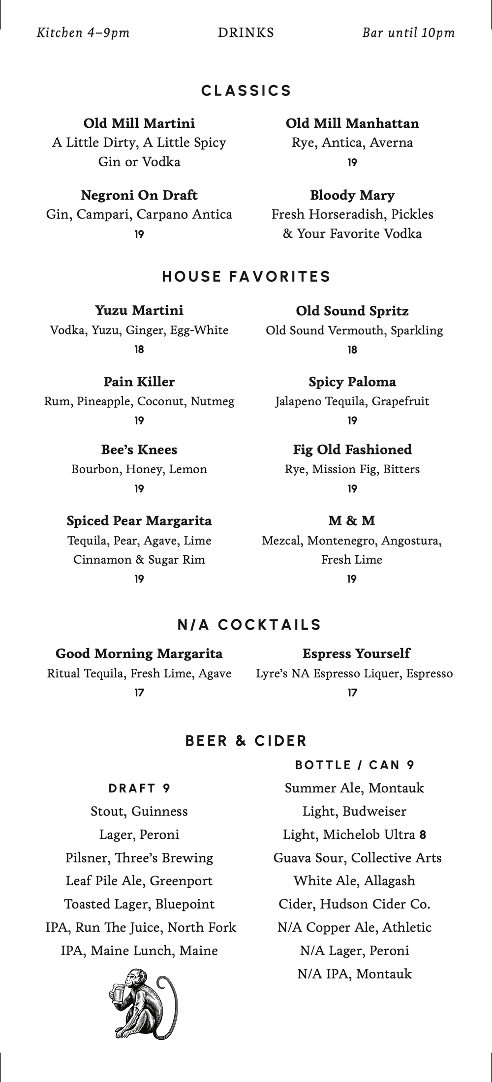 Menus — Old Mill Inn