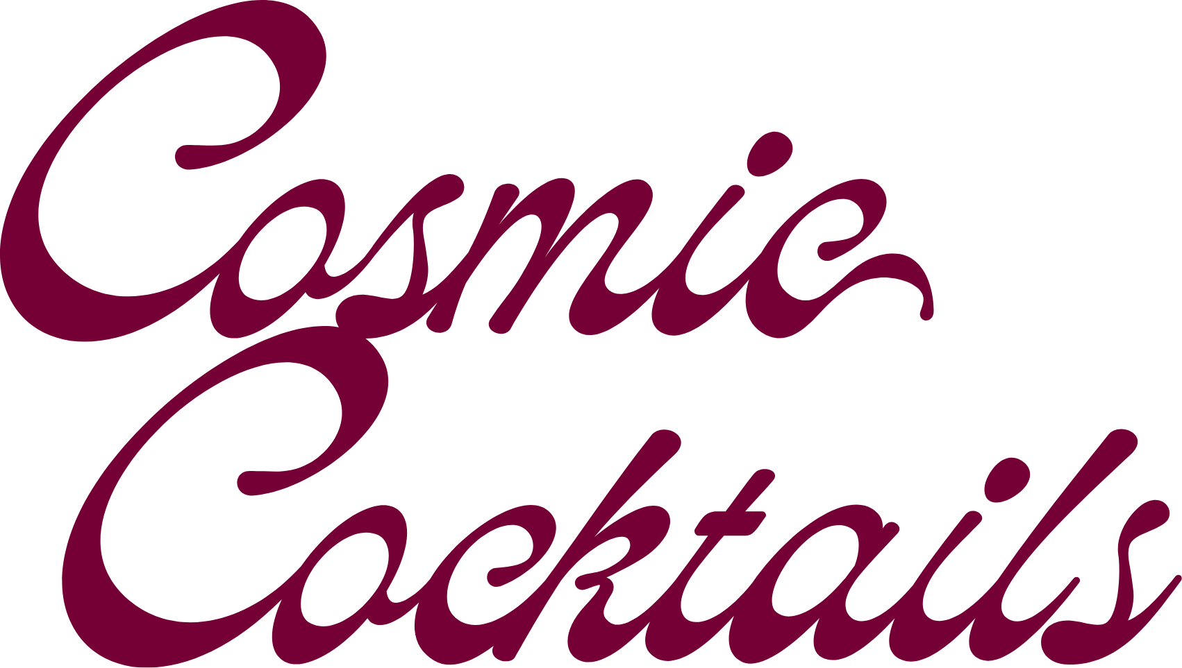 Stylized cursive text reading "Cosmic Cocktails" in dark red color.