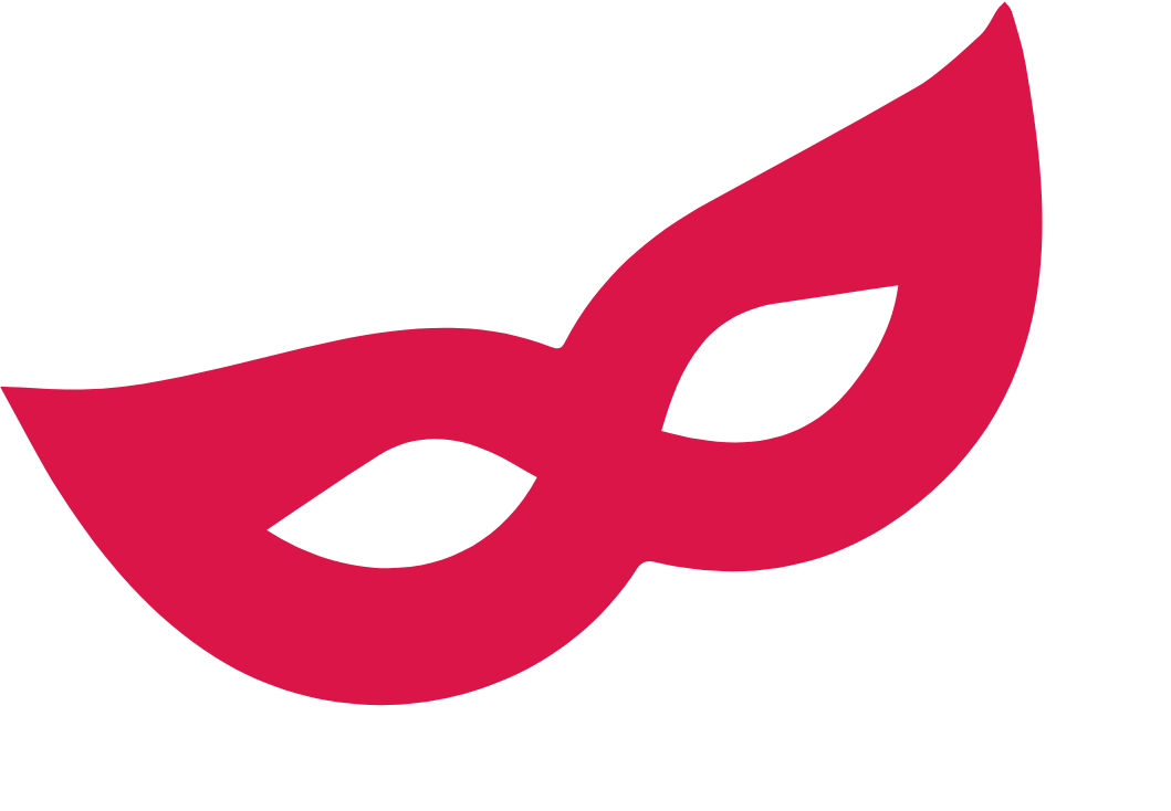 Red masquerade mask with eye holes and a simple, stylized design.