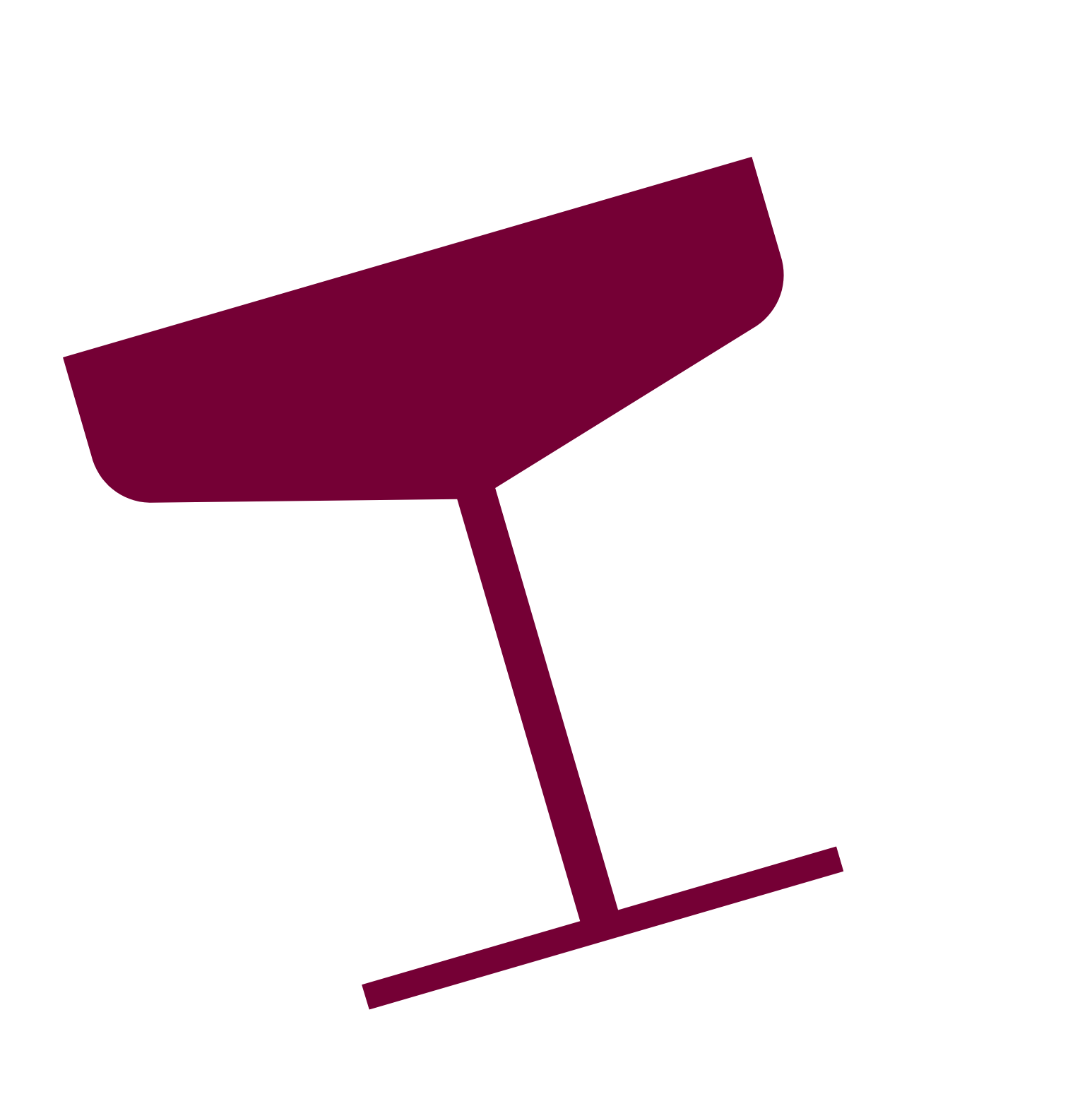 Illustration of a wine glass and an L-shaped object, both in dark red color, on a black background.
