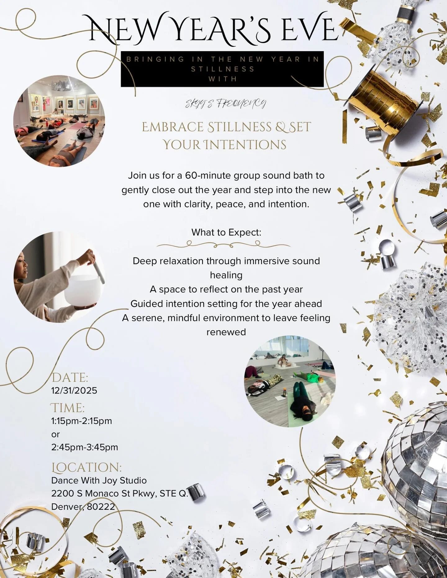✨Bring in 2026 in stillness.
Join me on New Year&rsquo;s Eve 12/31 for a 60-minute sound bath designed to ground your spirit, clear your mind, and help you step into the new year with intention.

Two session times available:
1:15pm&ndash;2:15pm
2:45p