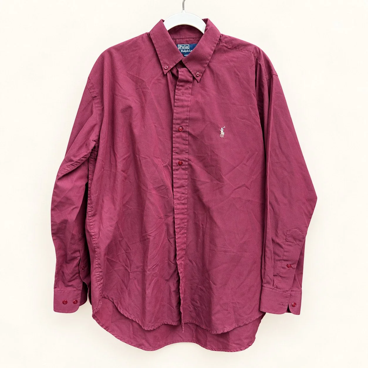 Vintage Polo Ralph Lauren Burgundy Button-Down (Poly-Cotton Blend)