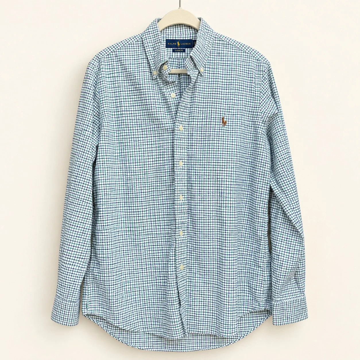 Vintage Ralph Lauren Green Windowpane Check Button-Down (Classic Fit, Gold Pony)
