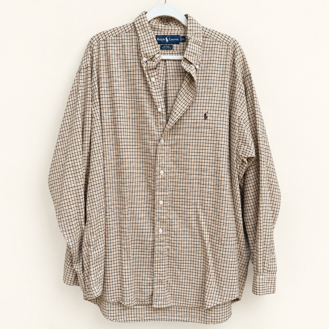 Vintage Ralph Lauren Tan Windowpane Check Button-Down (Blake Fit)