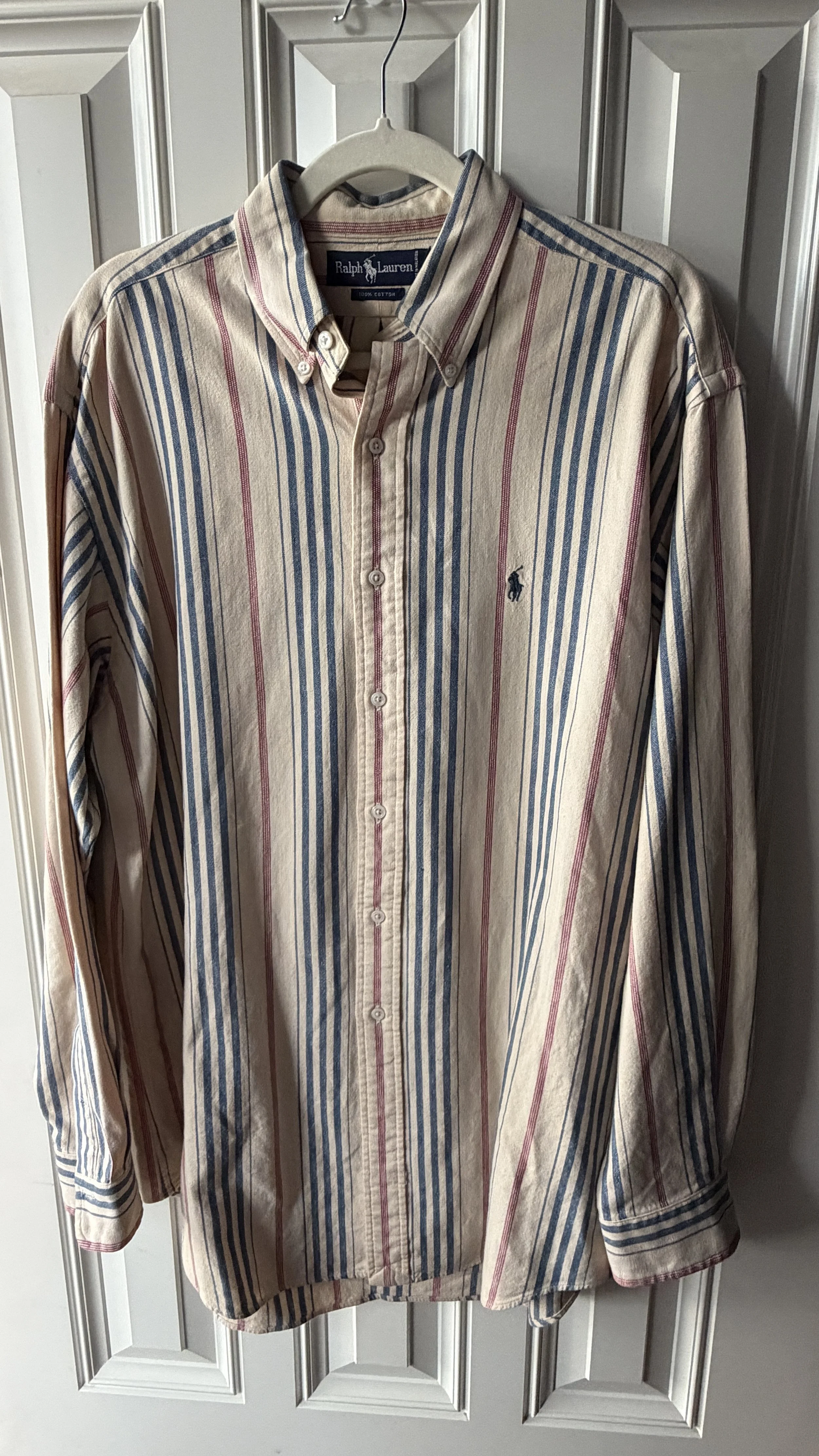 Vintage Ralph Lauren Blue, White & Red Stripe Button-Down (Classic Fit, Navy Pony)