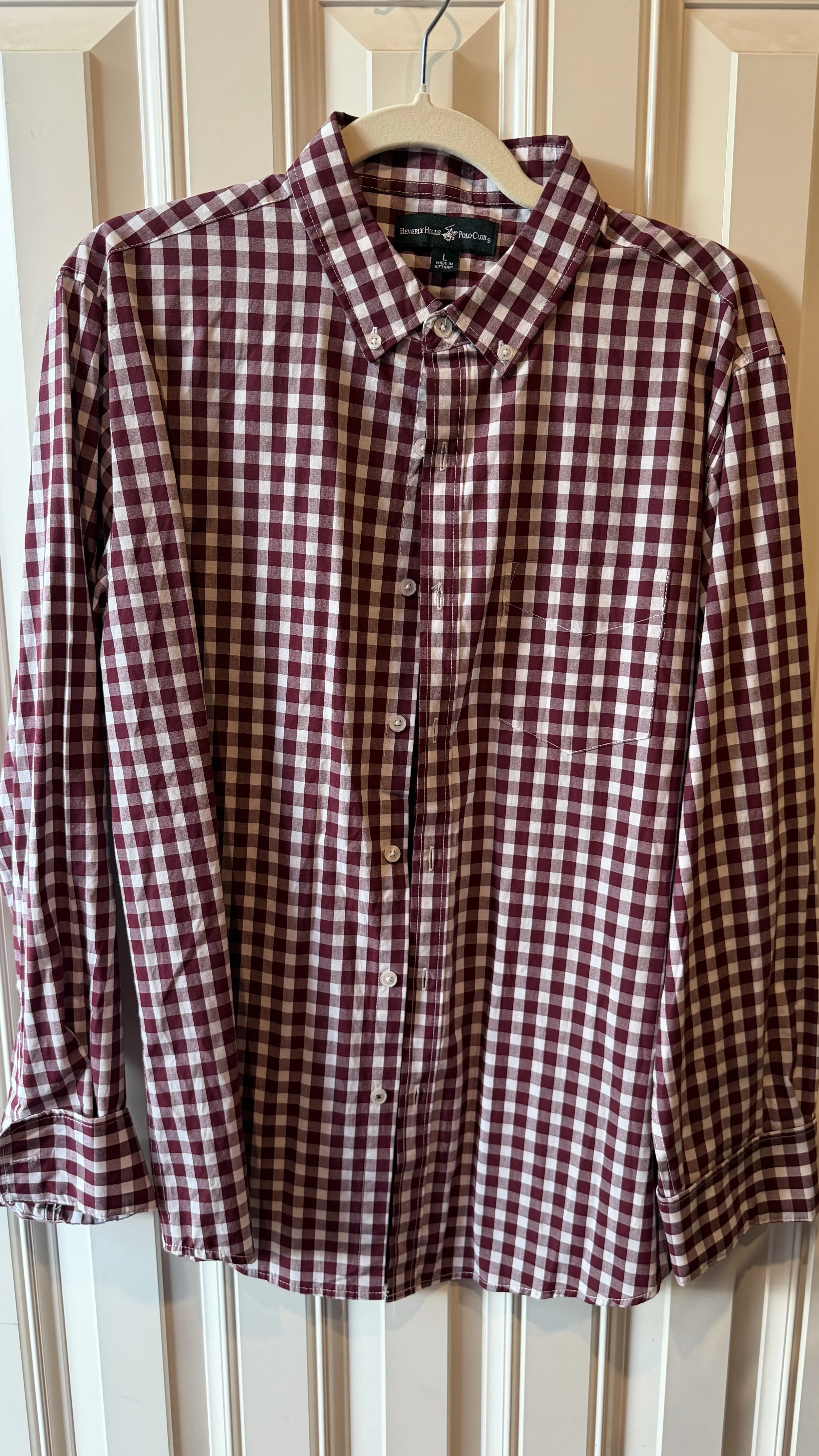 Beverly Hills Polo Club Burgundy Gingham Button-Down