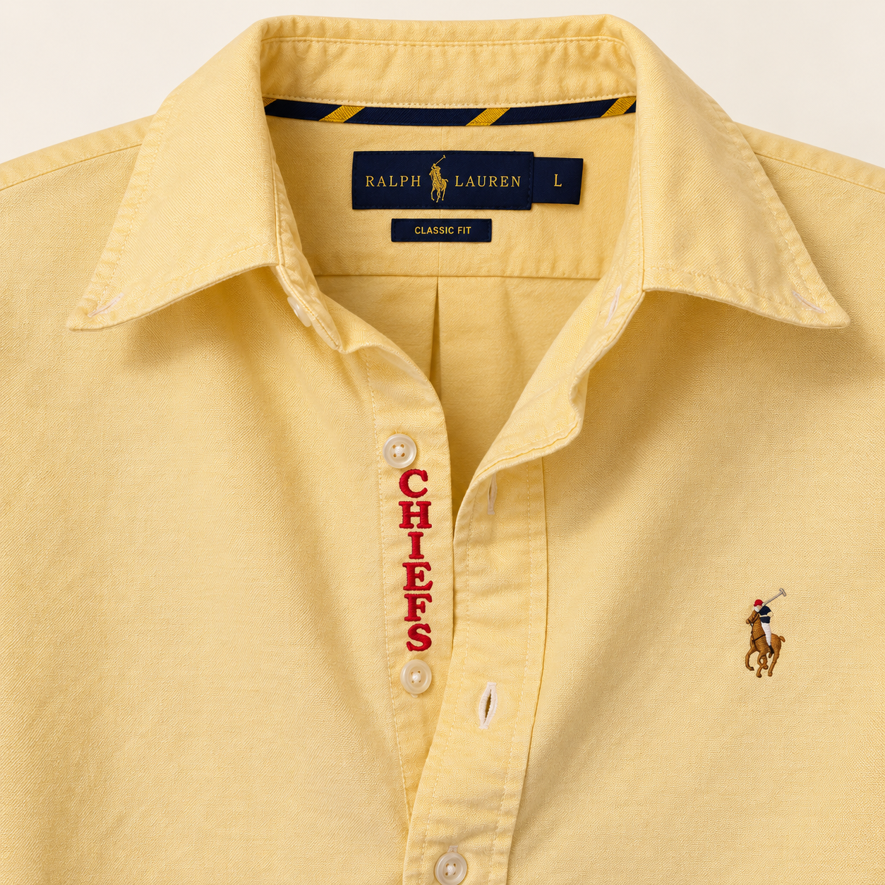 upcycled chiefs icon button-down // #146