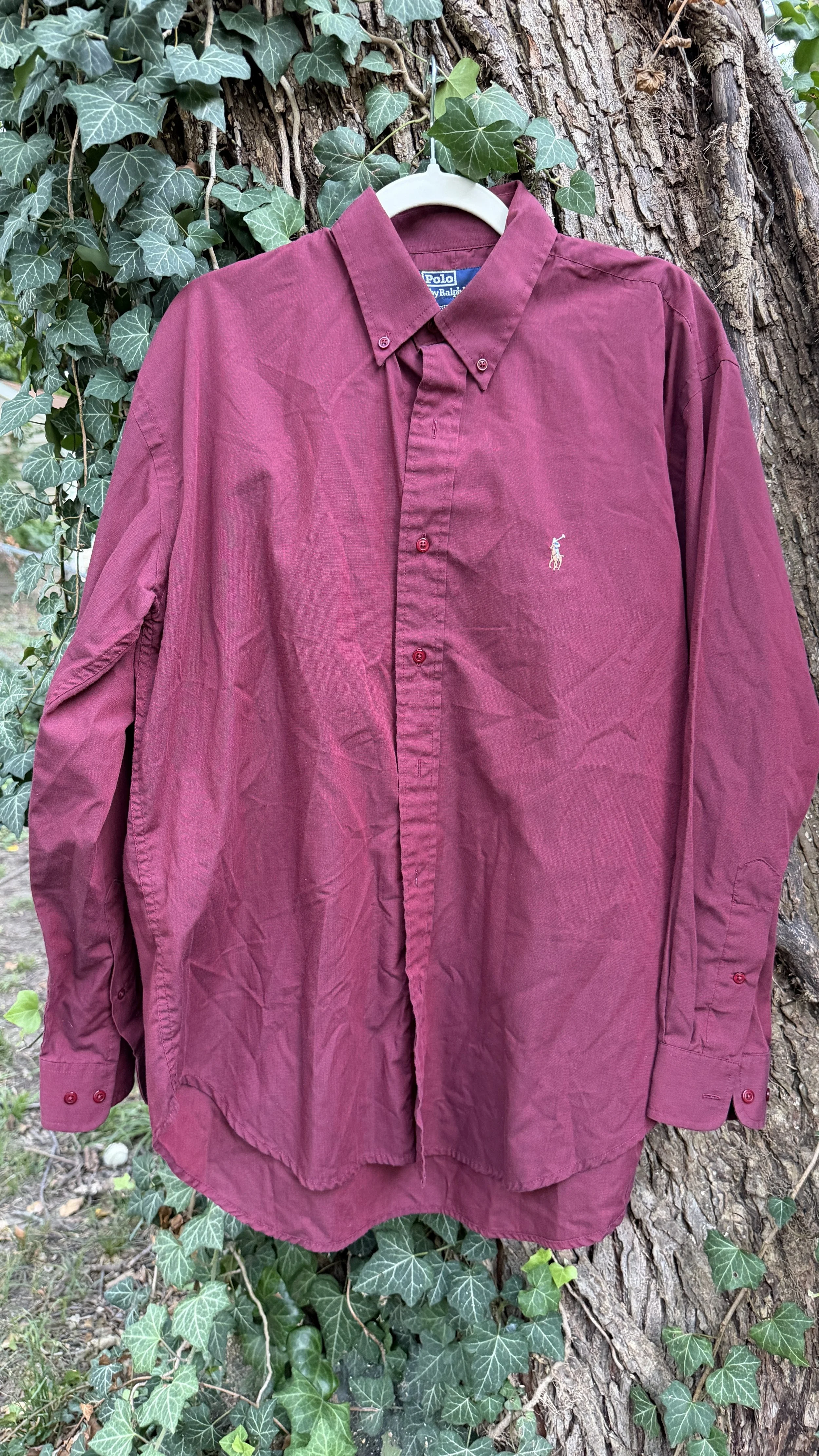 Vintage Polo Ralph Lauren Burgundy Button-Down (Poly-Cotton Blend)