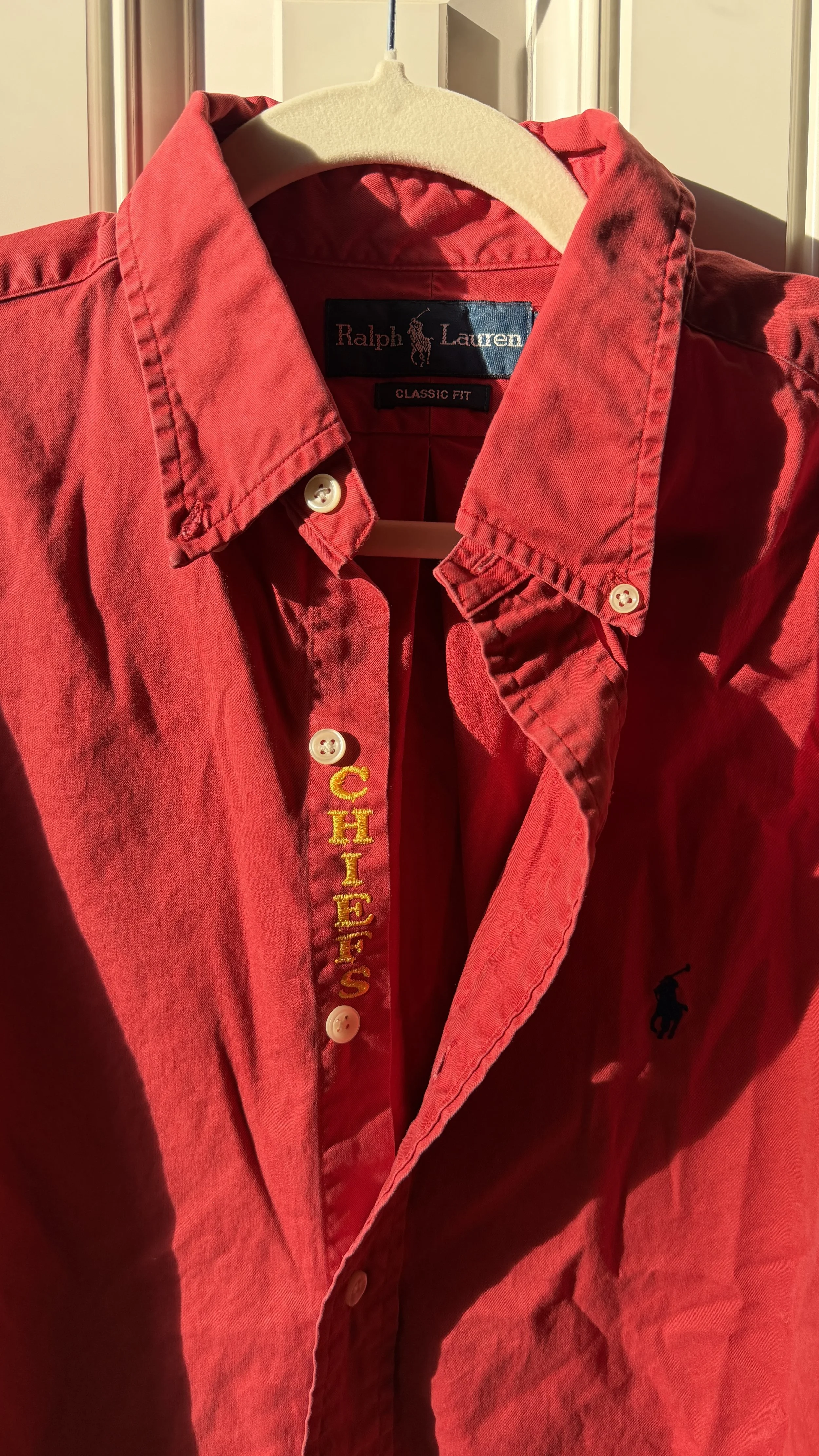 upcycled chiefs icon button-down // #75