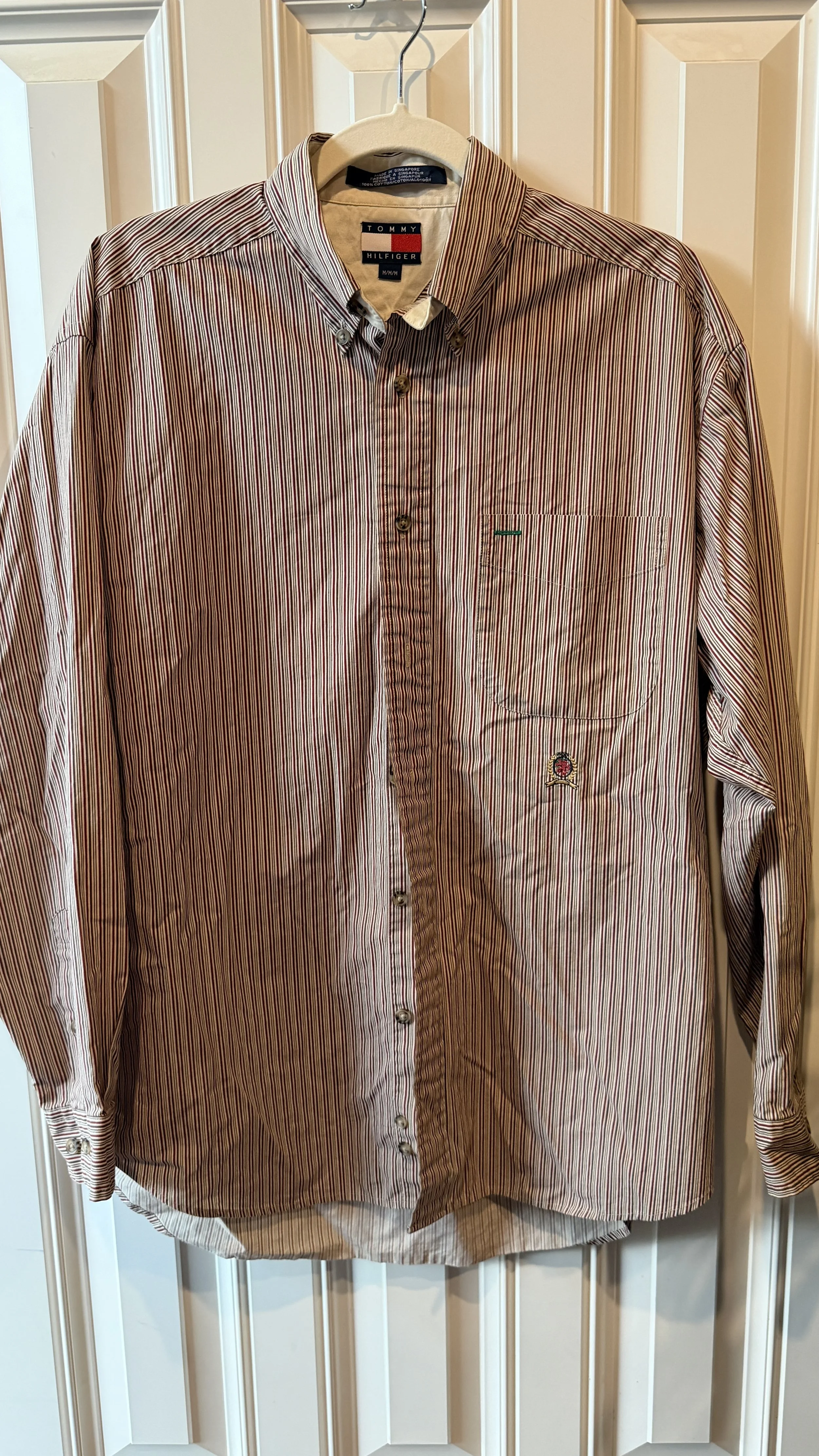 Tommy Hilfiger Burgundy Pinstripe Button-Down (Contrast Collar)