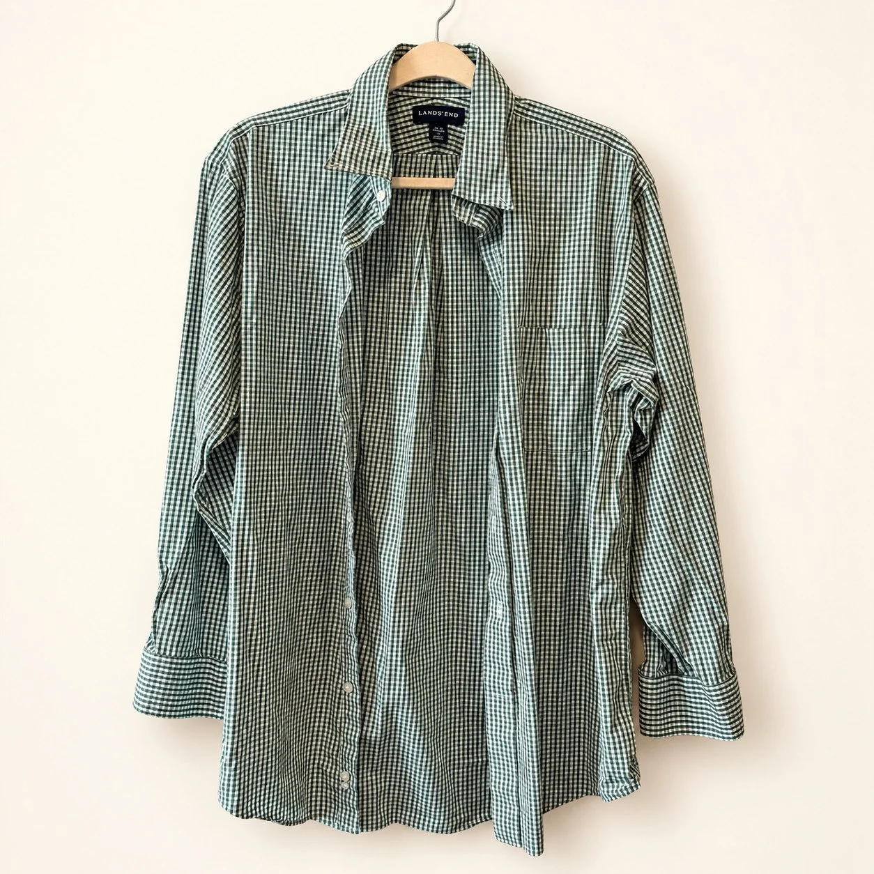Lands' End Green Gingham Button-Down