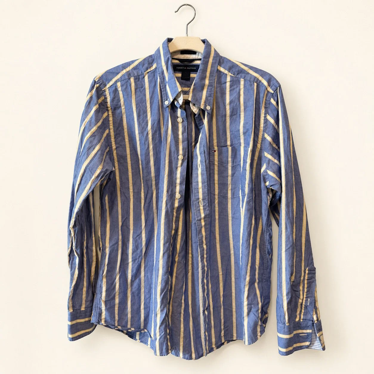 Tommy Hilfiger Blue & Yellow Stripe Button-Down (Slim Fit)