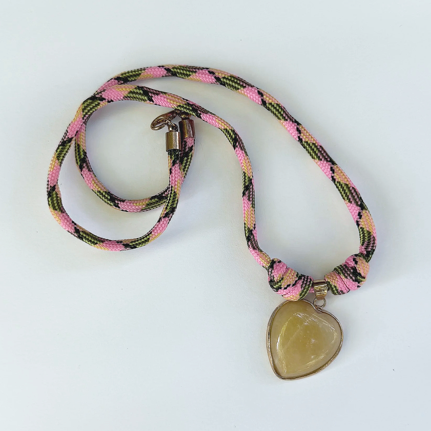Paracord Heart Charm Necklace - Neon Black Combo Yellow Aventurine