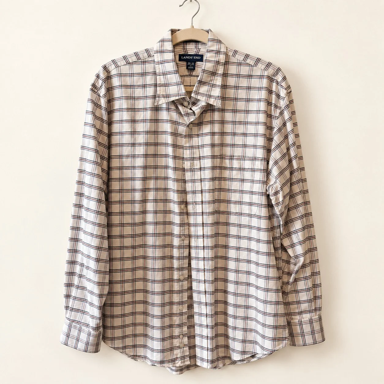 Lands' End Cream Windowpane Check Button-Down (Hyde Park)
