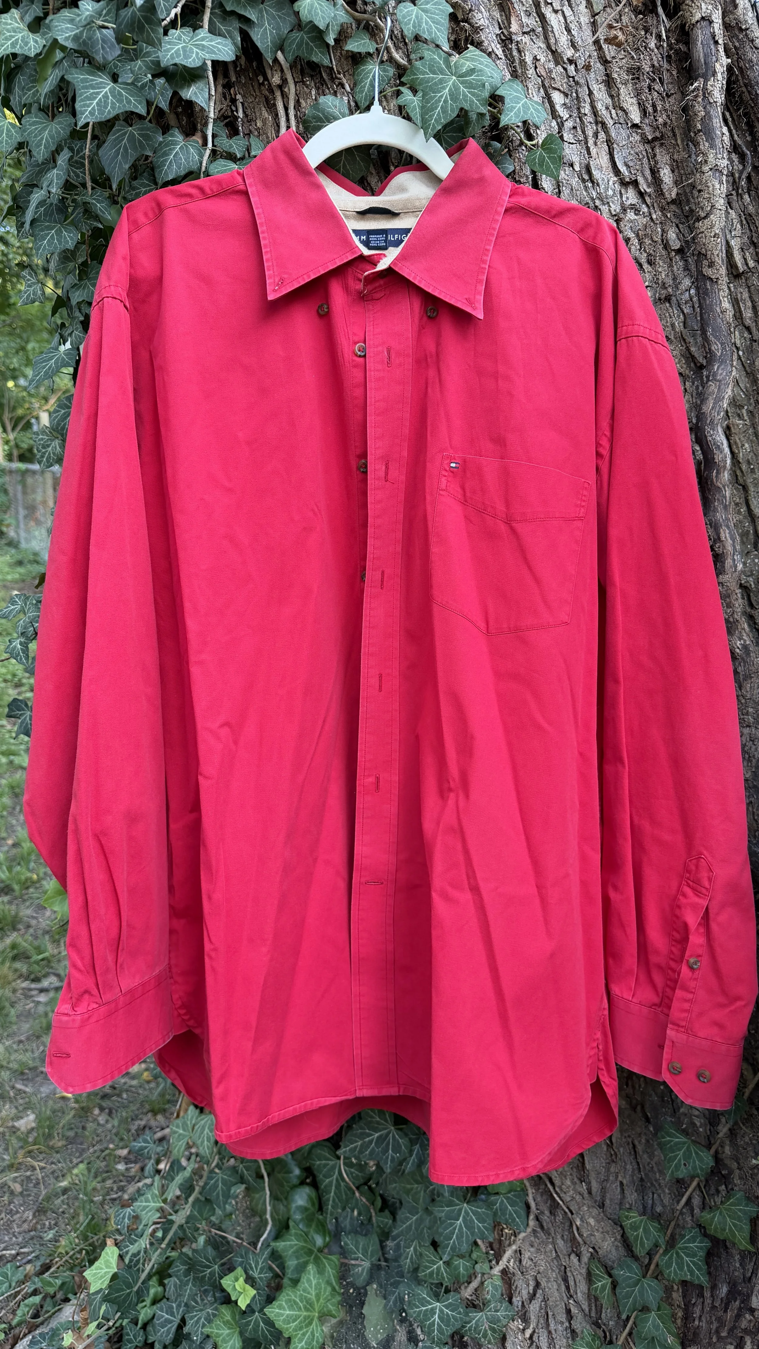 Vintage Tommy Hilfiger Red Button-Down (Contrast Tan Collar)