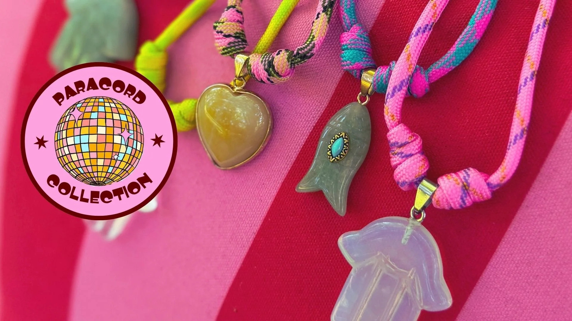 Hamsa, Heart, Fish Gemstone Paracord Necklaces