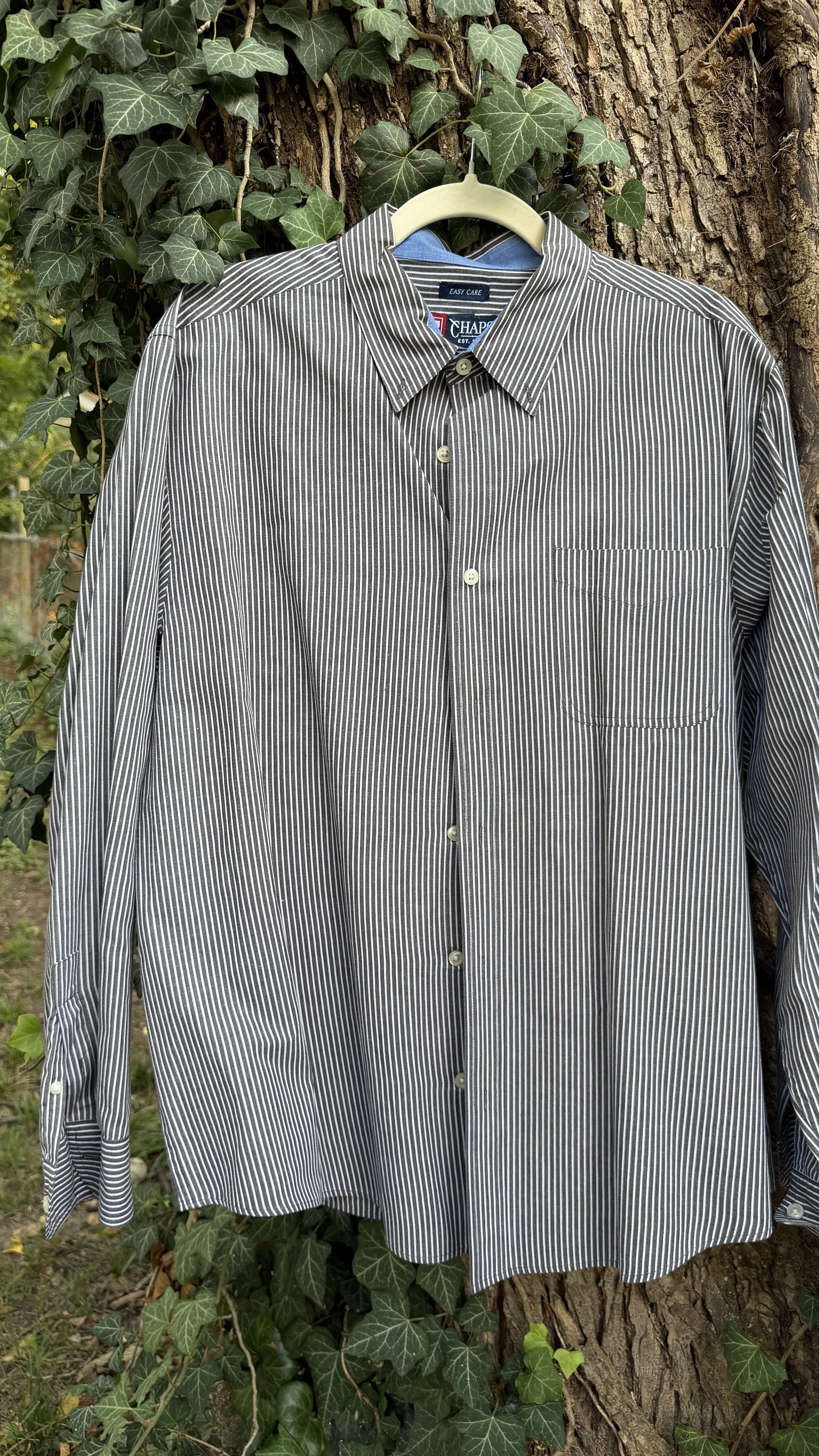 Vintage Chaps Gray Pinstripe Button-Down (Contrast Blue Collar)