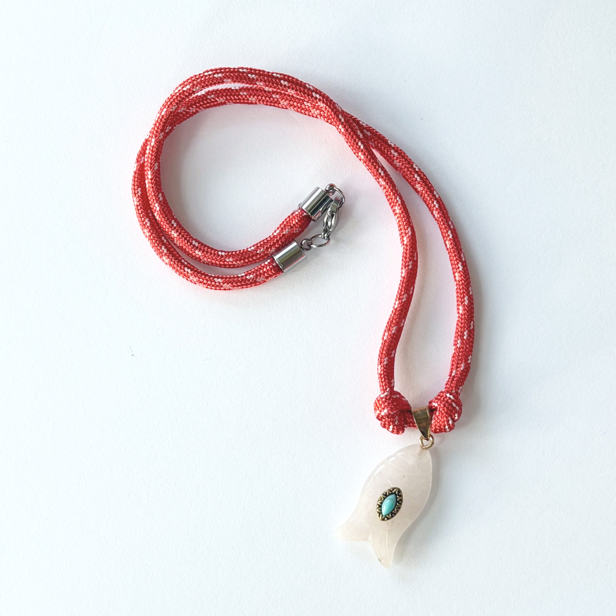 Paracord Fish Charm Necklace - Red Quartz