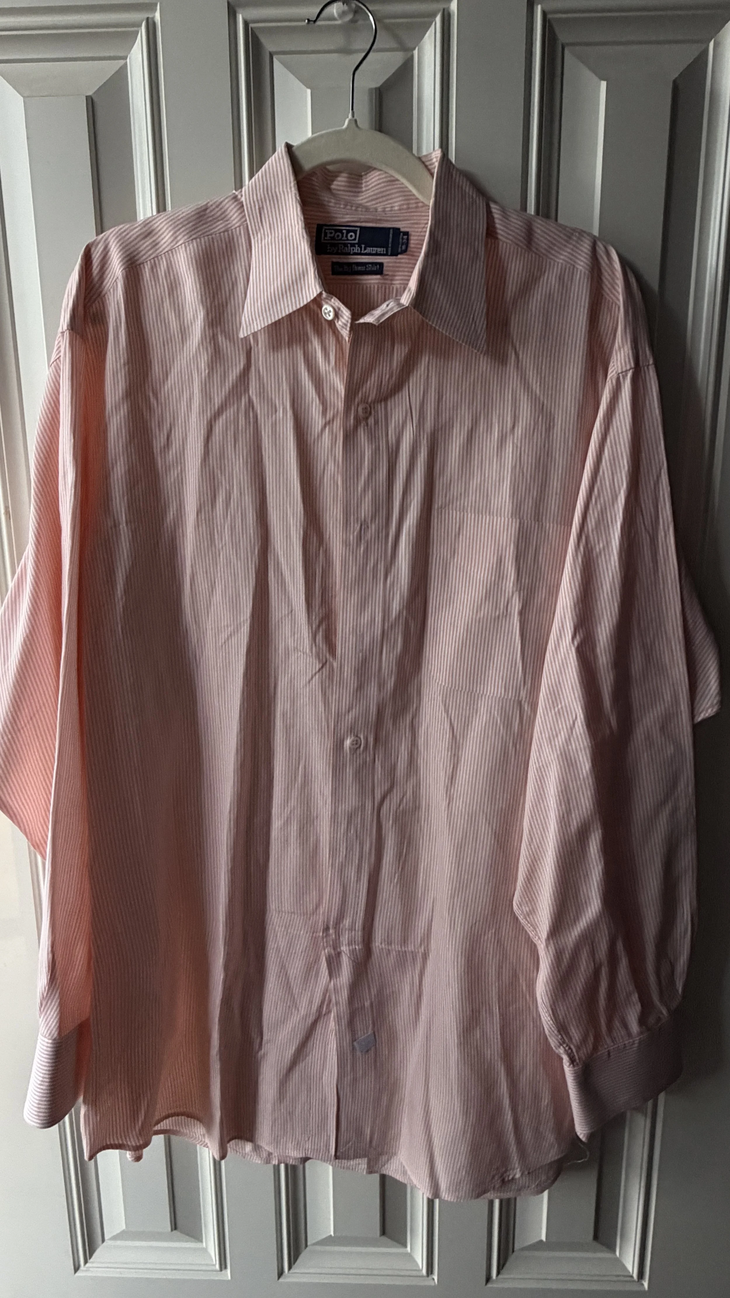 Vintage Polo Ralph Lauren Peach & White Pinstripe Button-Down (Big Dress Shirt)