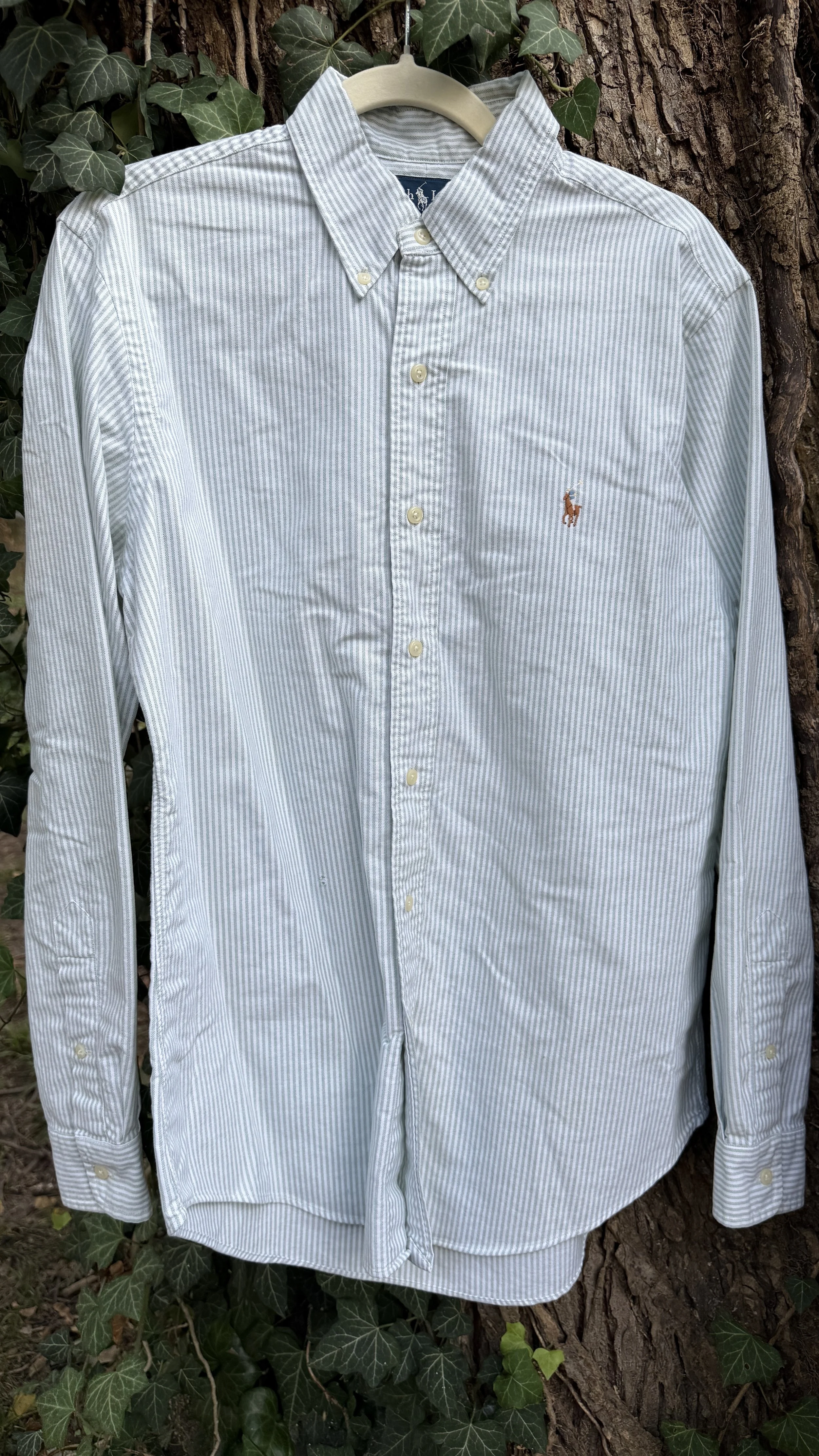 Vintage Ralph Lauren Sage Green Stripe Button-Down (Custom Fit)