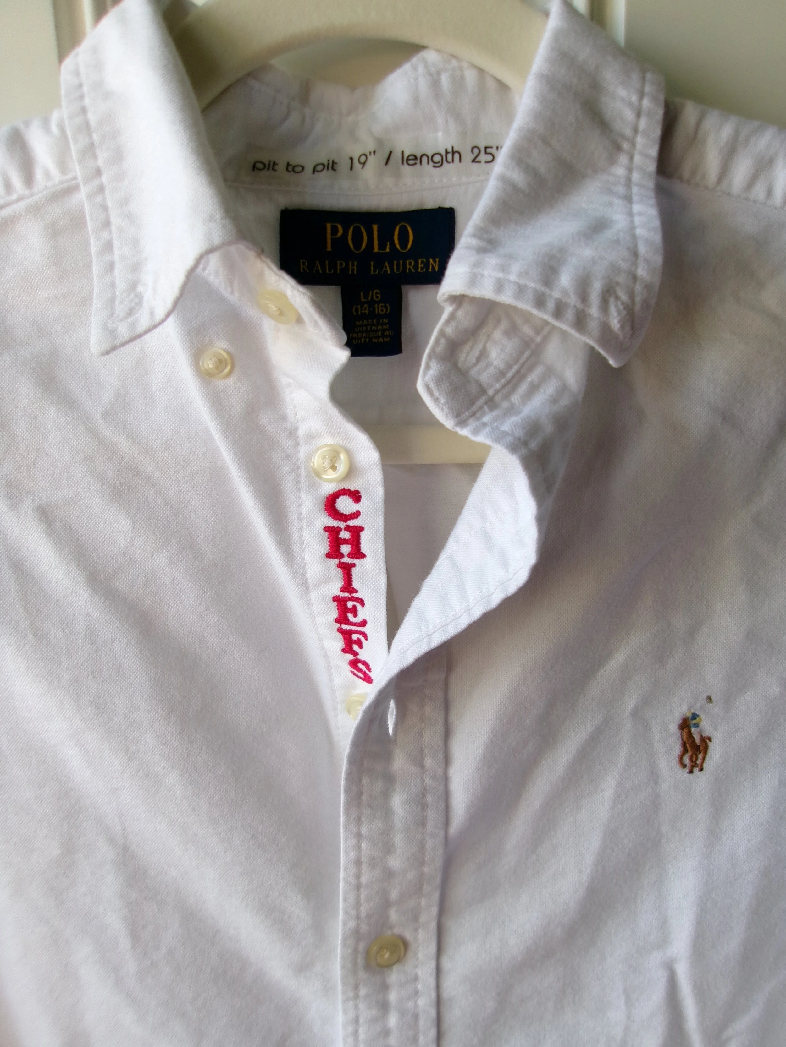 upcycled chiefs icon button-down // #193 (youth L)